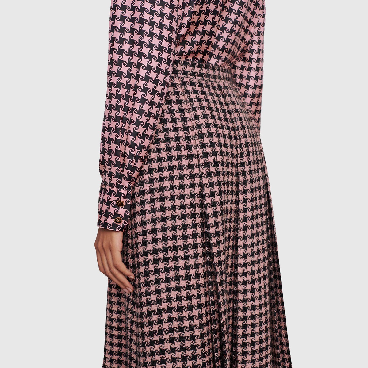 Houndstooth wool pleated skirt - 4