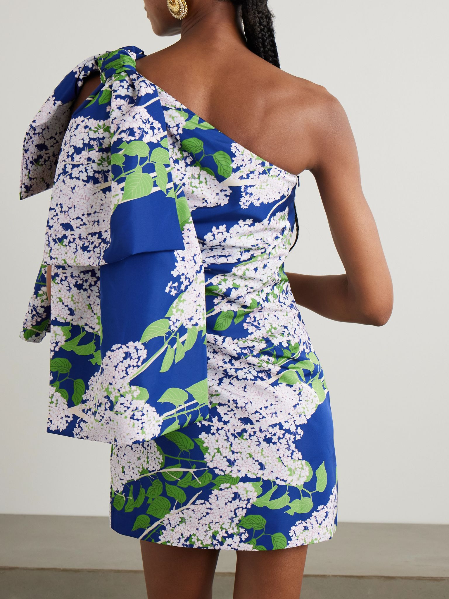Josselin one-shoulder bow-embellished floral-print taffeta mini dress Navy - 3