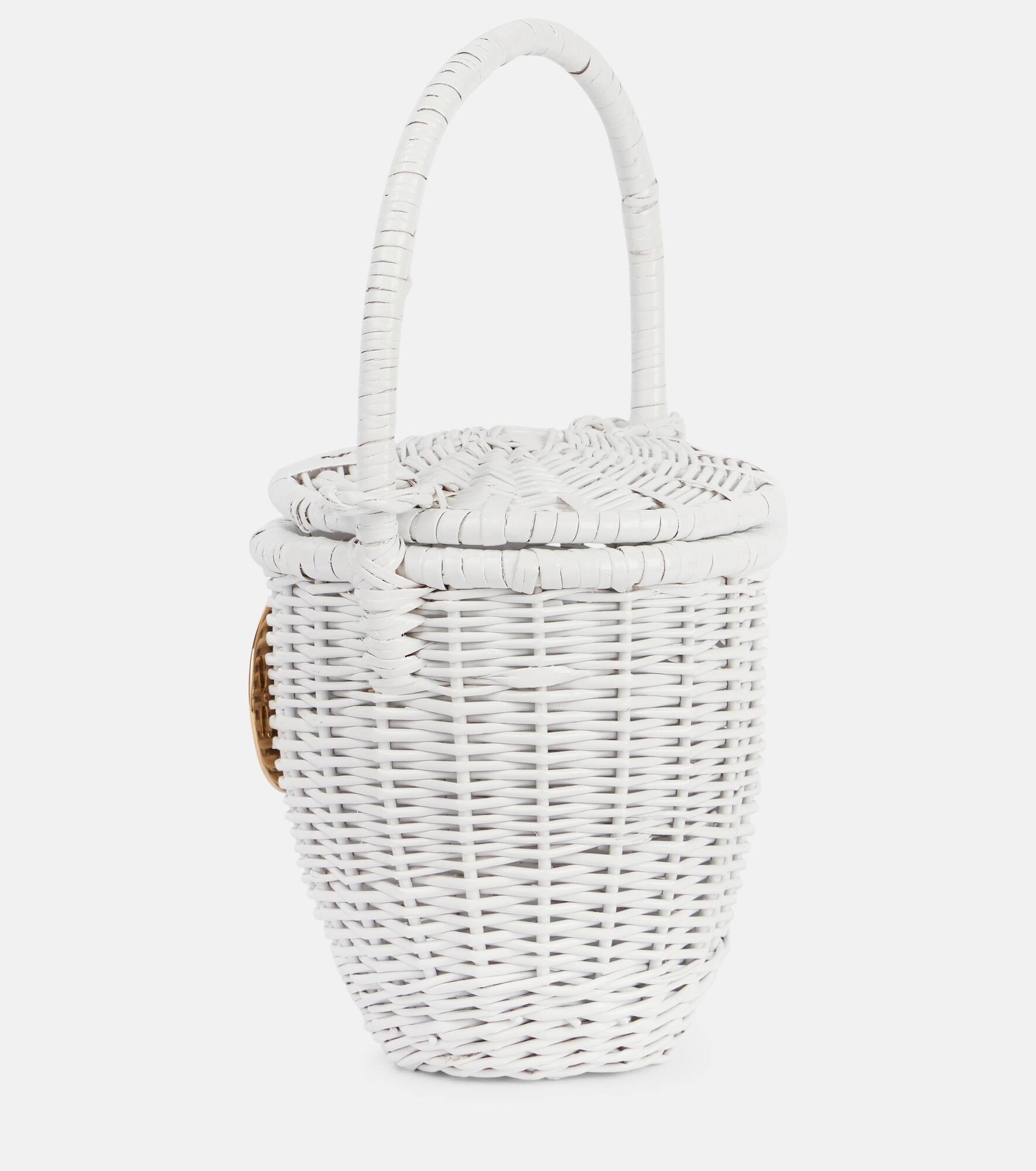 Embellished wicker bucket bag - 4