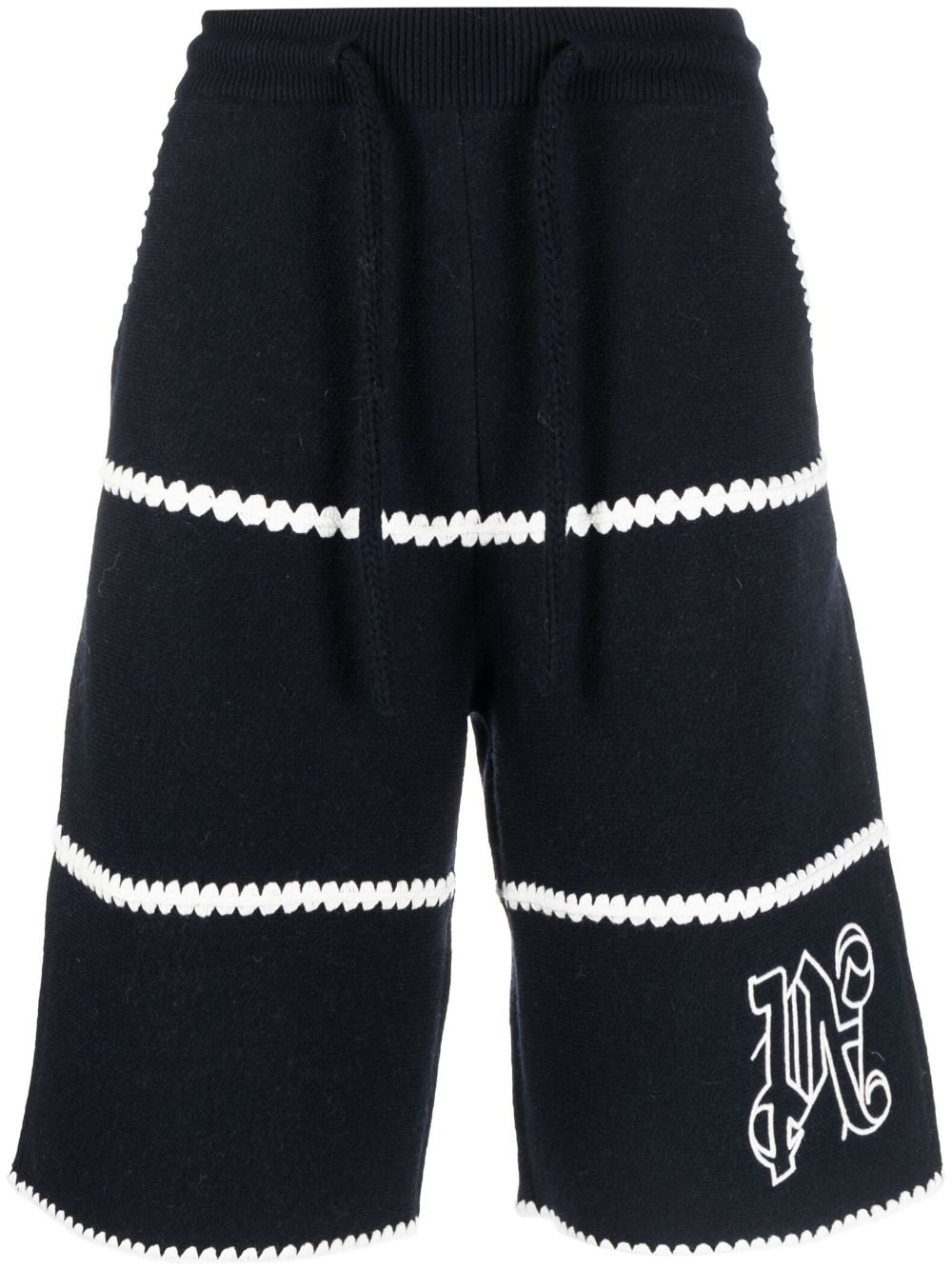 monogram-embroidered wool-blend shorts - 1