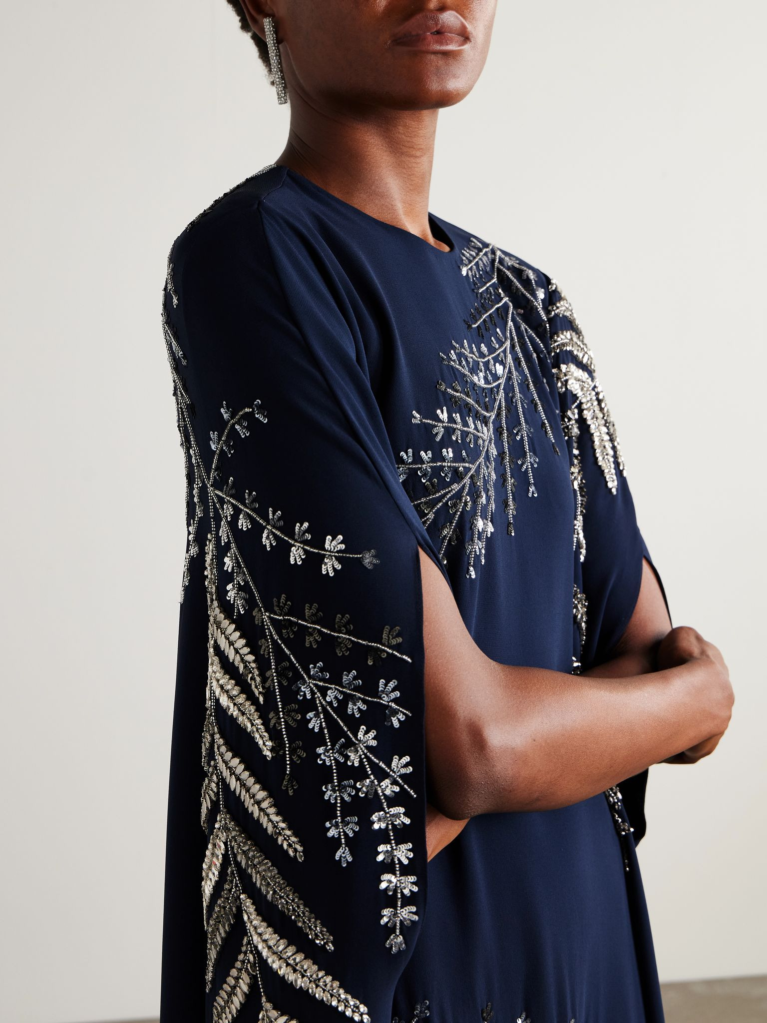 Embellished stretch-silk georgette gown Navy - 5