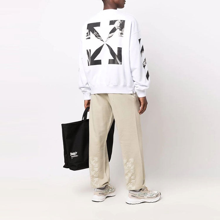 Men's Off-White FW21 Arrow Logo Printing Pullover Round Neck Loose Fit White OMBA054F21FLE0110110 - 3