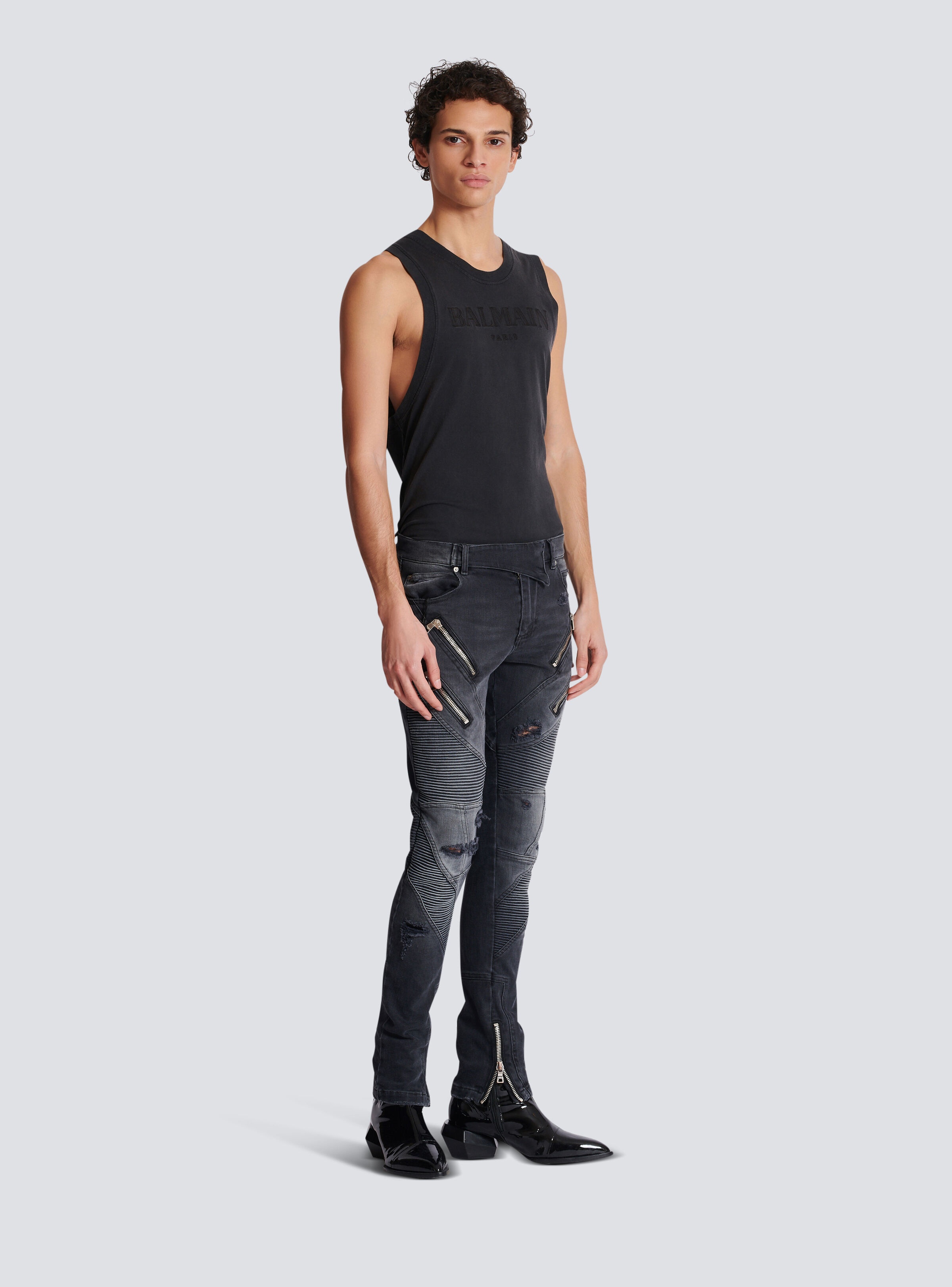 Biker jeans in faded denim - 2