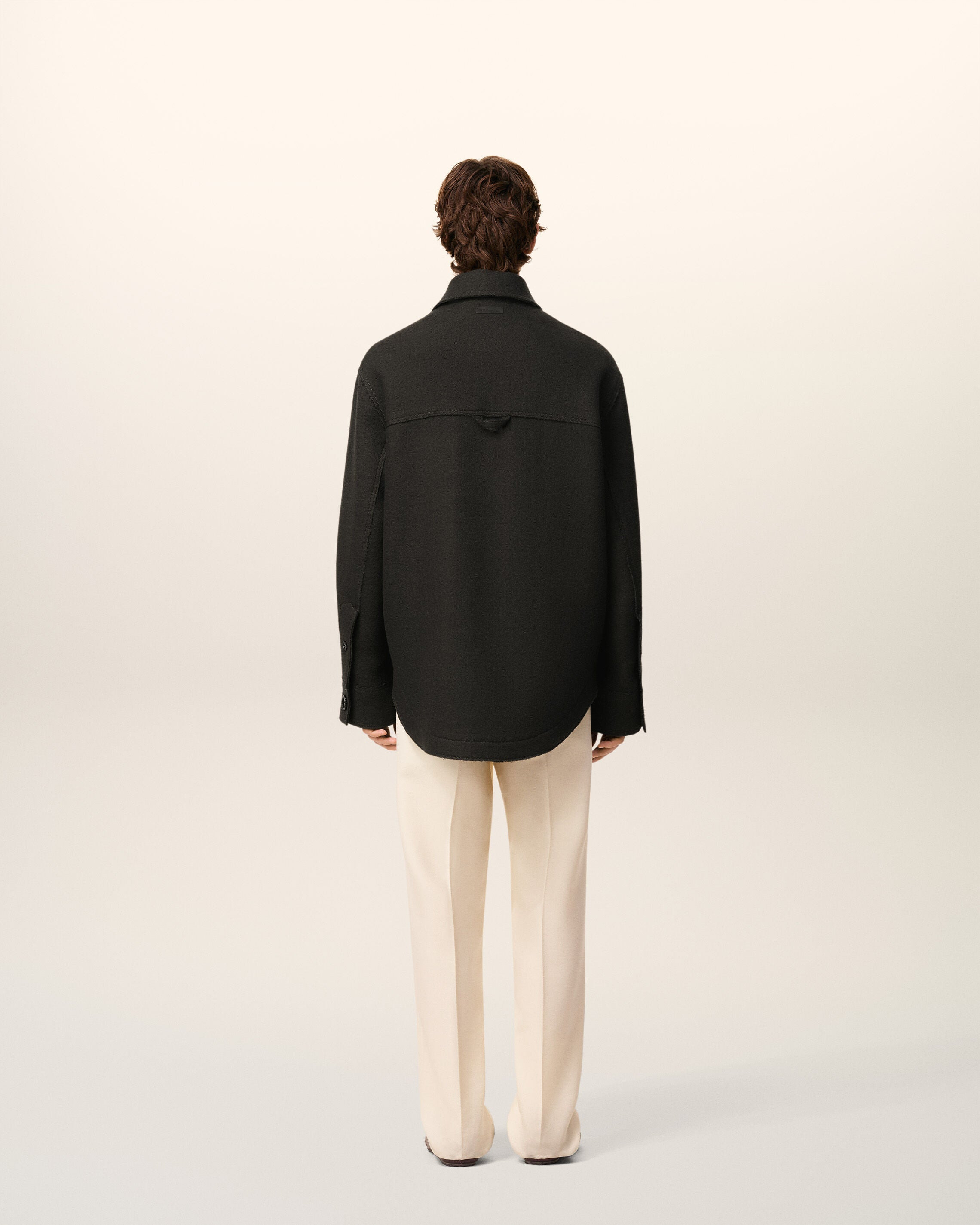 BLACK WOOL BUTTONED JACKET - 5