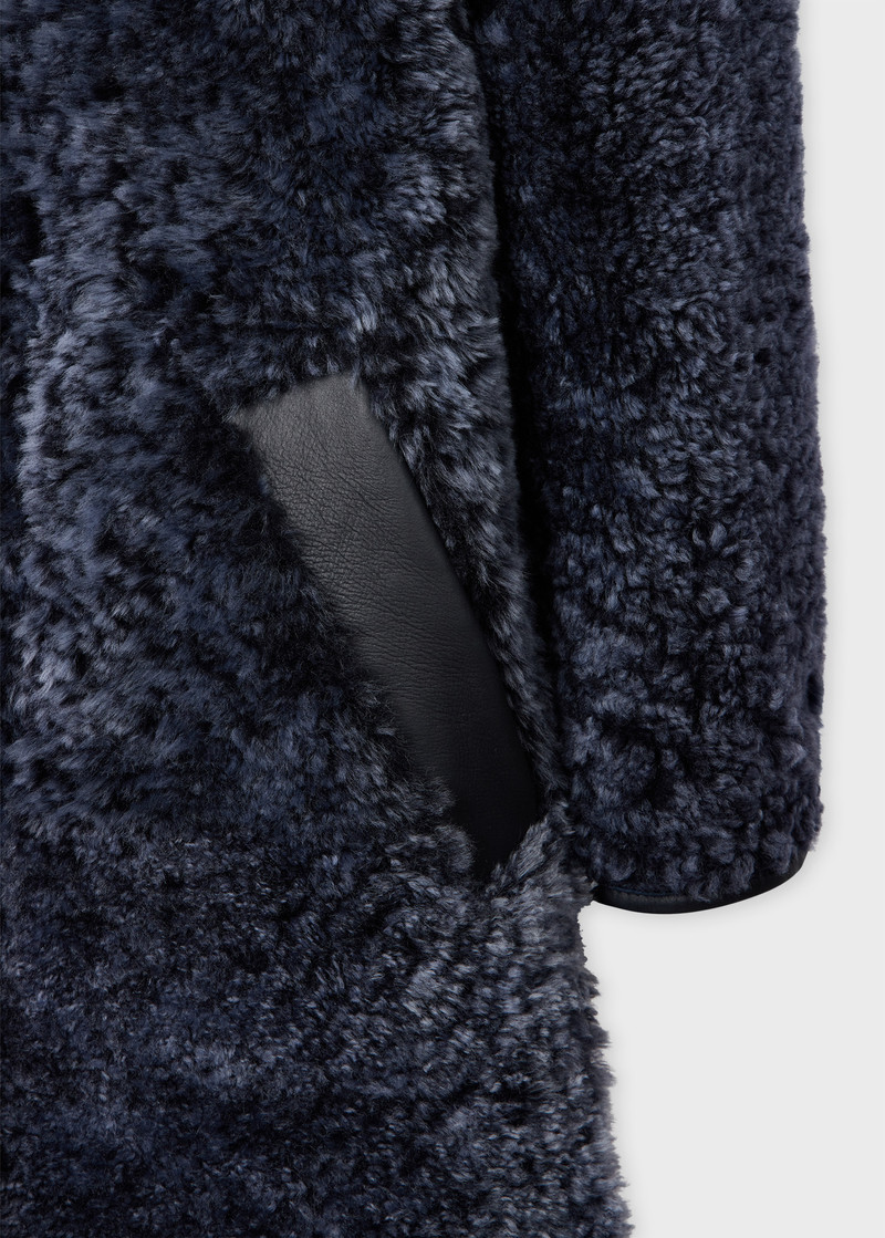 Women's Navy Reversible Leather and Shearling Coat 7