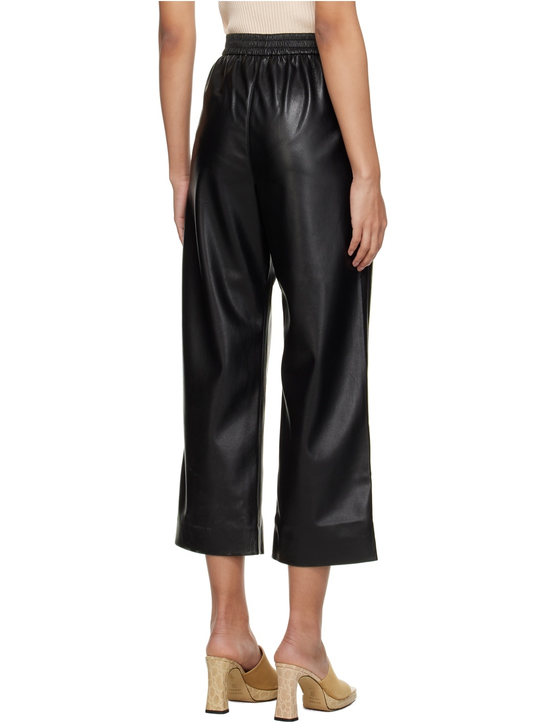 Black Odessa Vegan Leather Trousers - 3