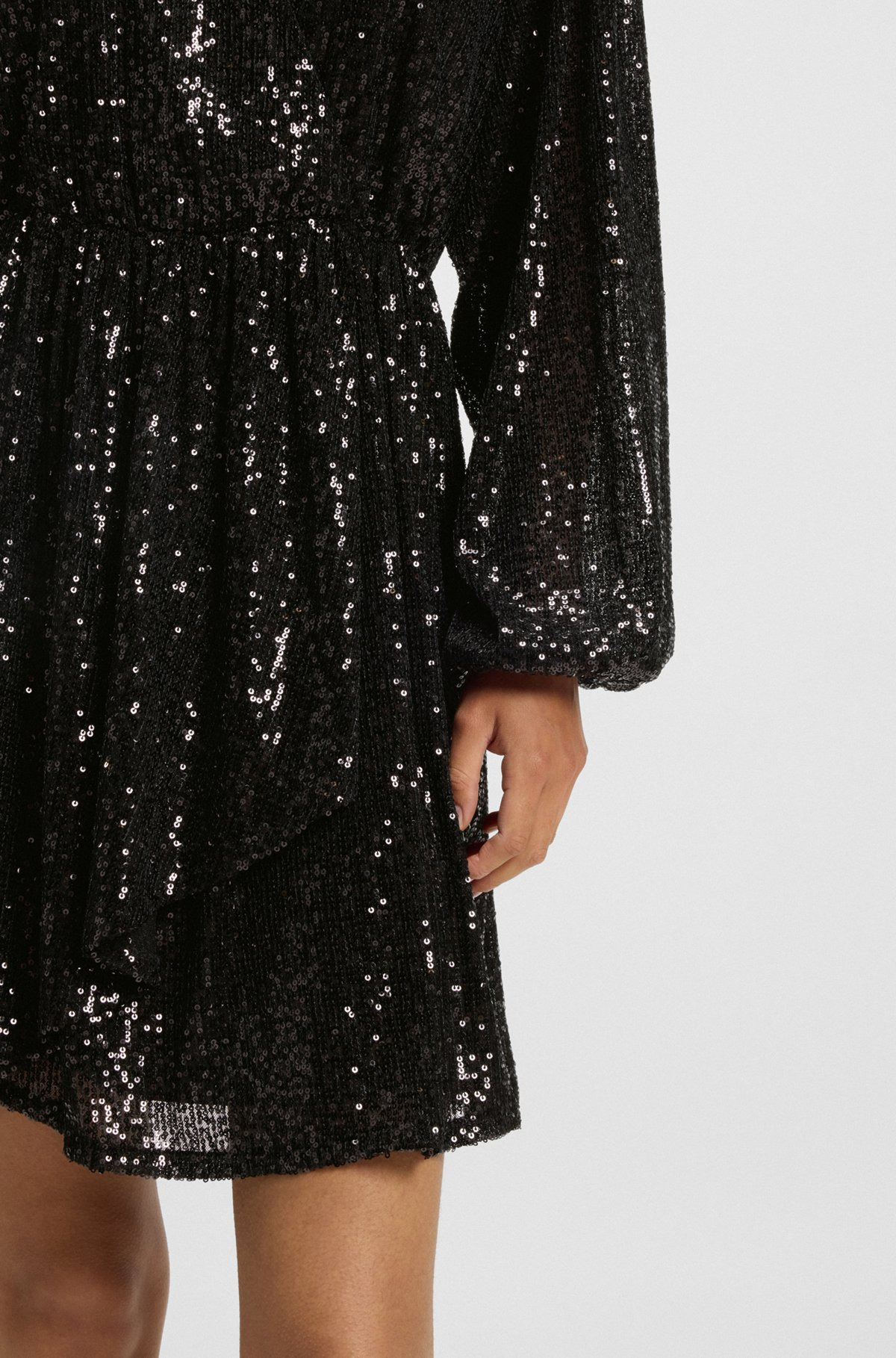 WRAP-FRONT DRESS WITH SEQUIN EMBELLISHMENTS - 6