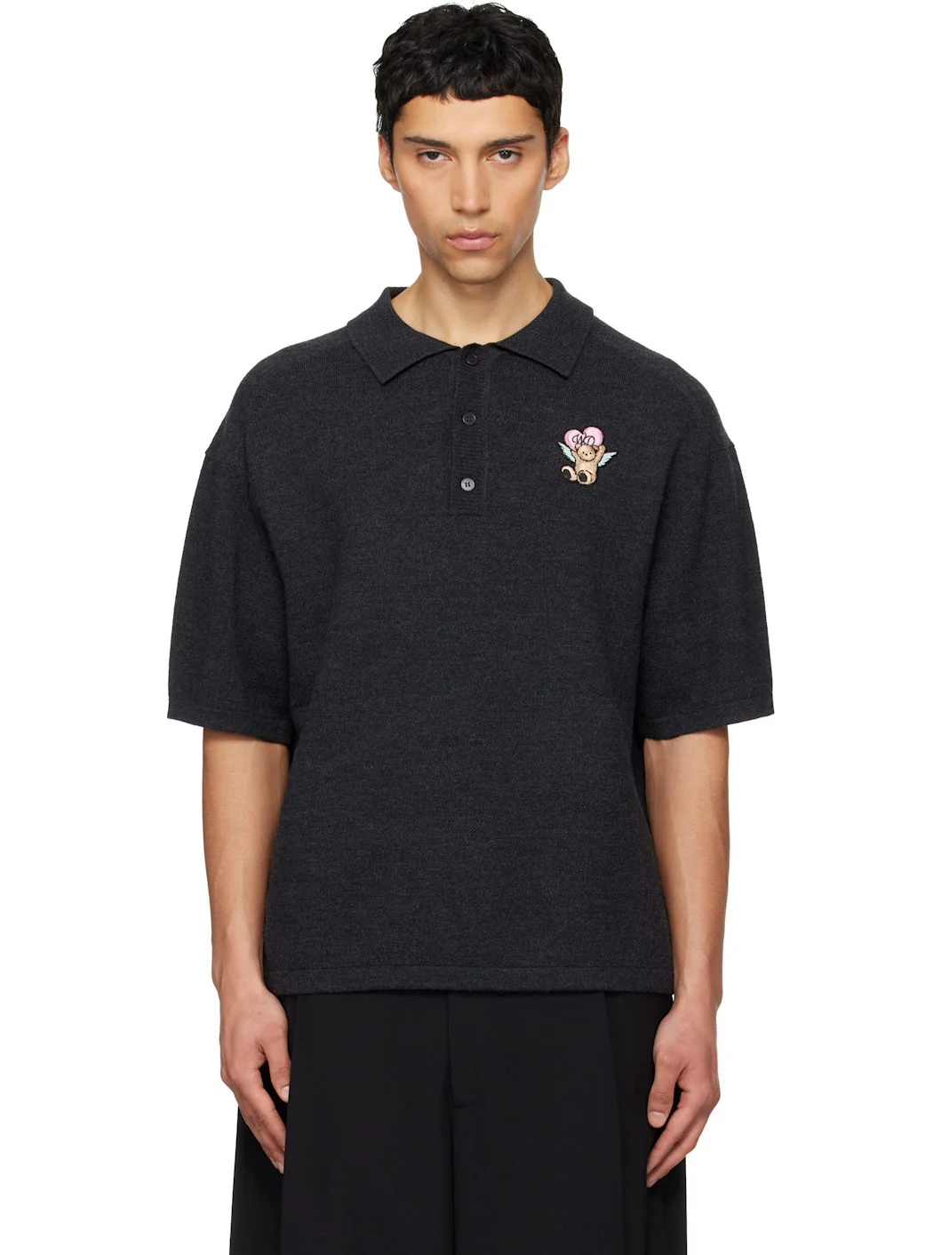 Gray Patch Detailed Knit Polo - 1