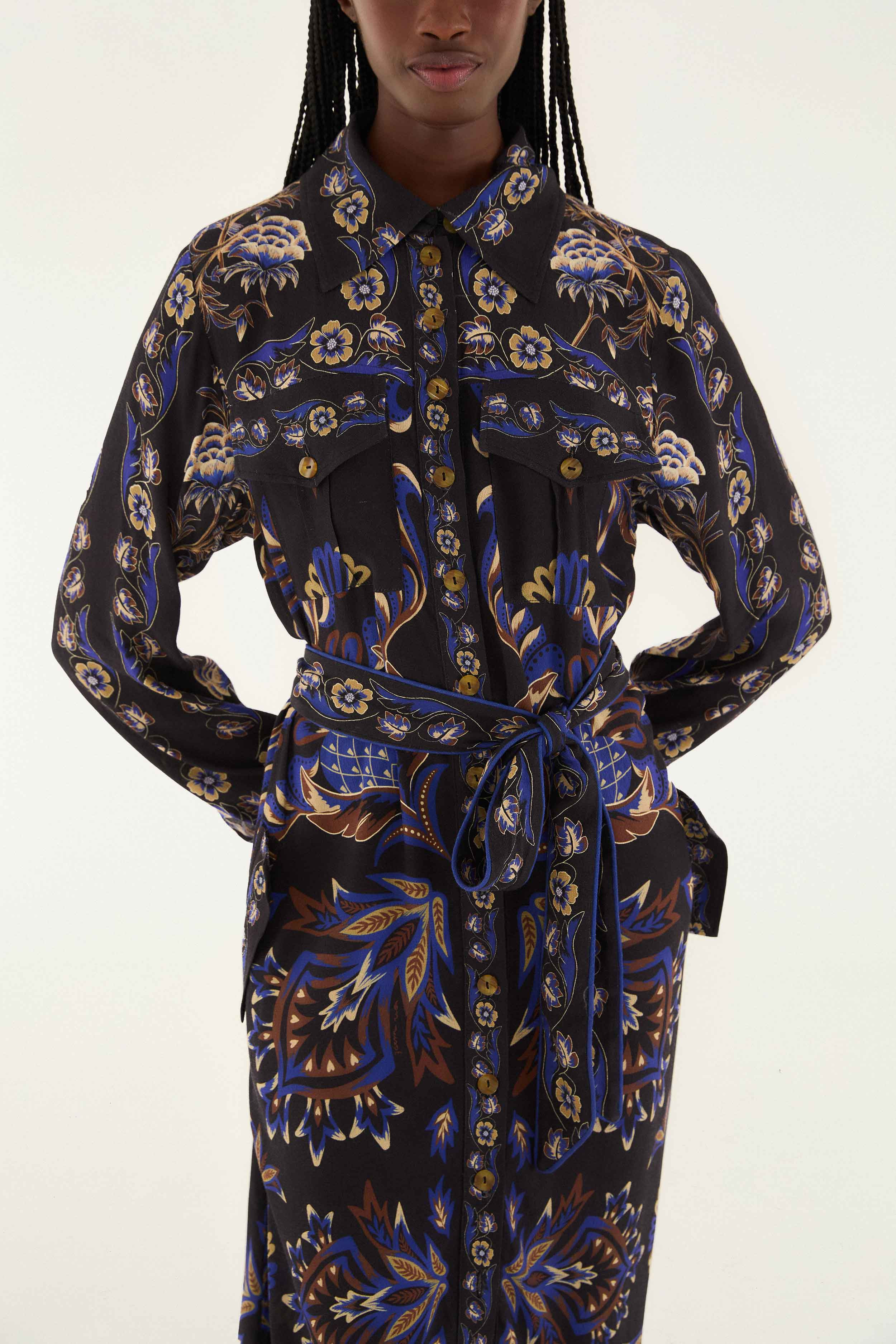 Black Arabesque Mix Scarves Midi Dress - 4