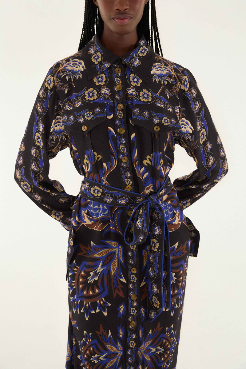 Black Arabesque Mix Scarves Midi Dress 4