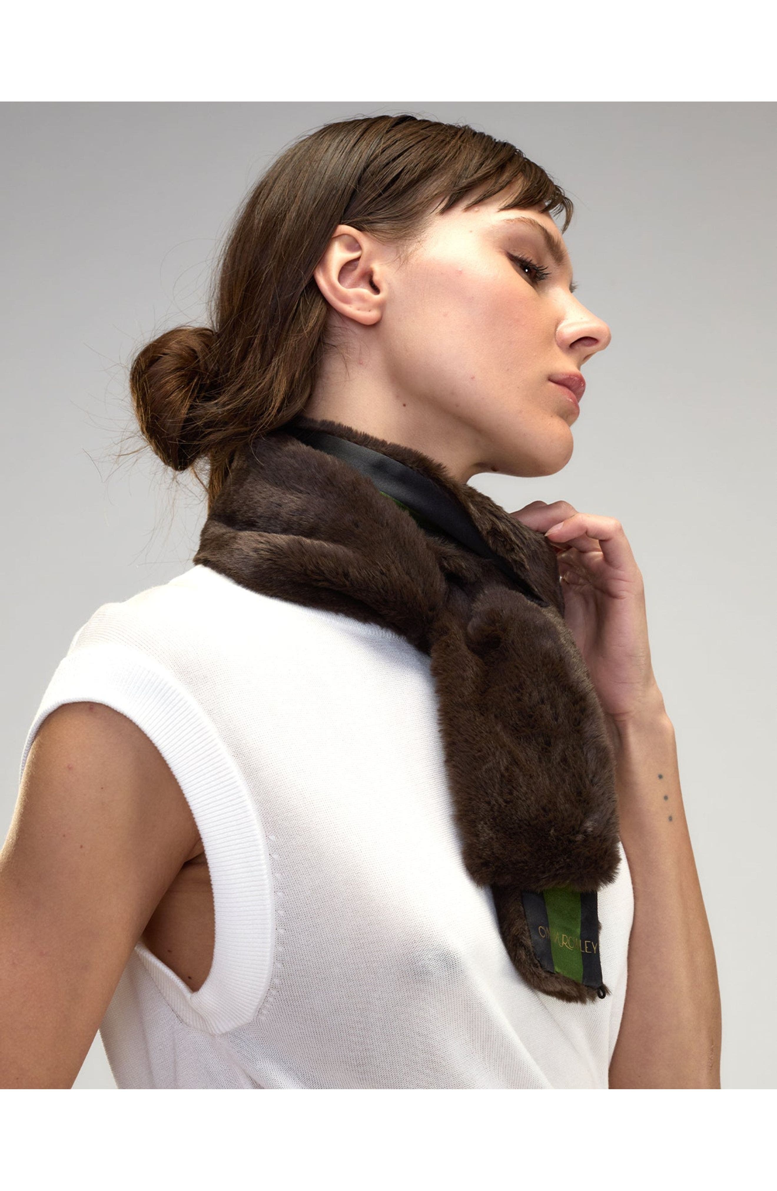 Cynthia Rowley Out East Faux Fur Silk Scarf in Brown at Nordstrom - 2