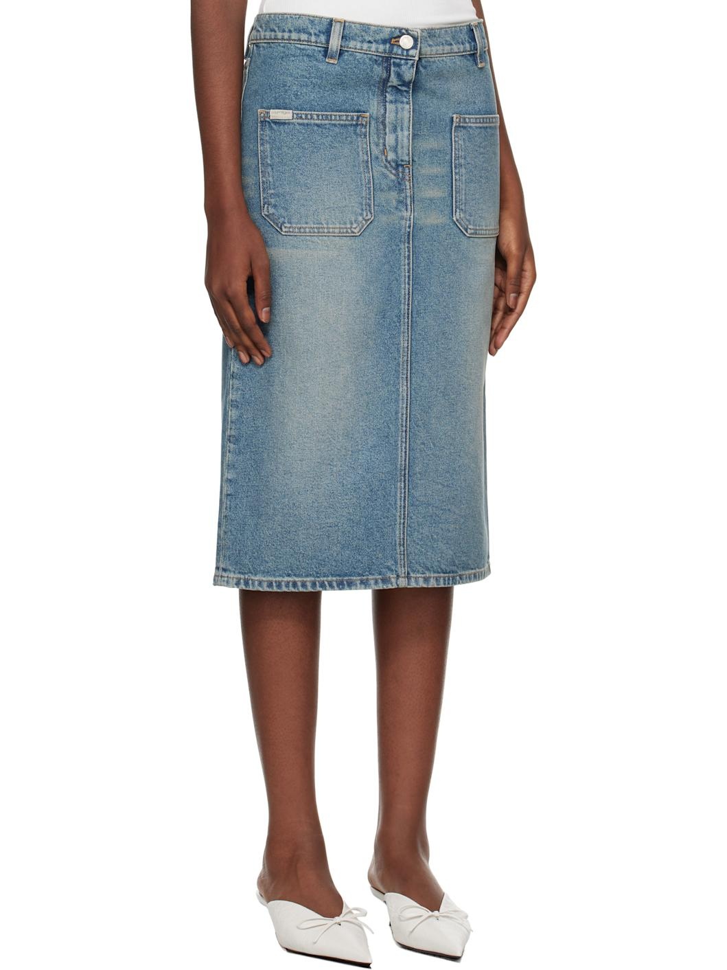 Blue Faded Denim Midi Skirt - 2
