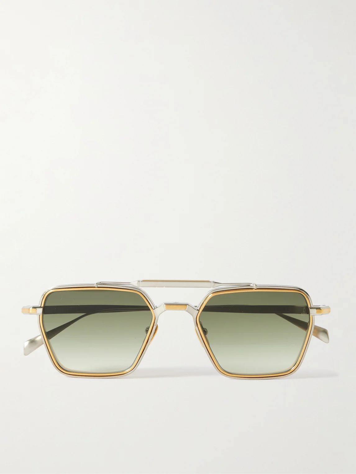 Commodore Aviator-Style Silver and Gold-Tone Beta Titanium Sunglasses - 1
