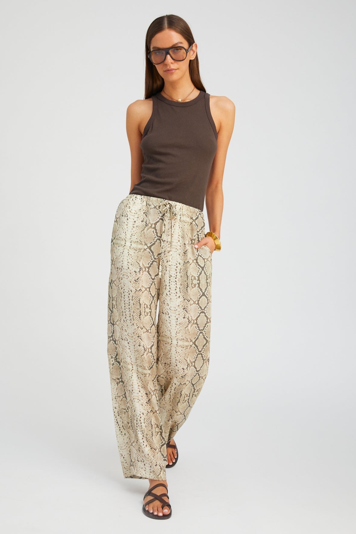 BEIGE SNAKESKIN SILK KAUAI PANTS - 2