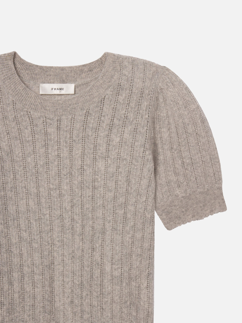 FRAME The Ladder Pointelle Sweater in Light Heather Grey outlook