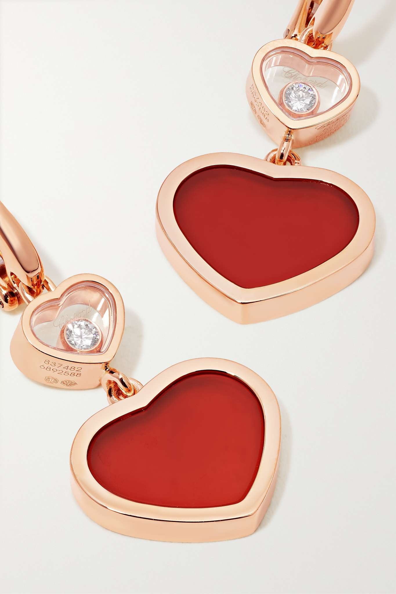 Happy Hearts 18-karat rose gold, diamond and carnelian earrings - 4