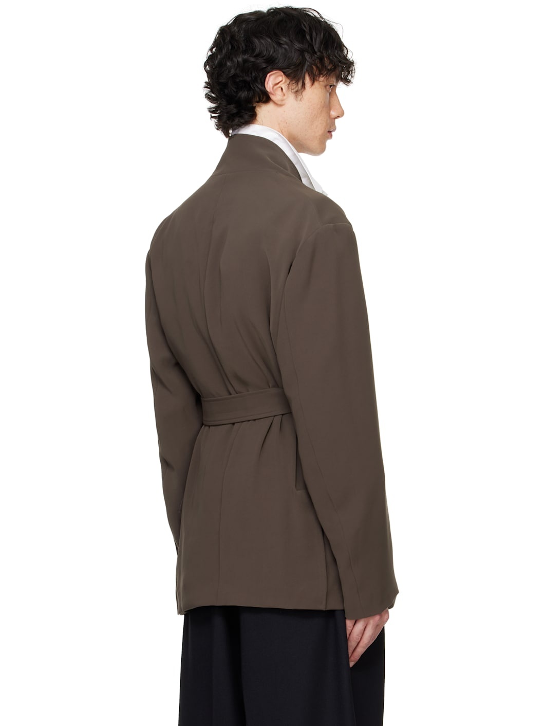 Taupe Stand Up Shawl Collar Blazer - 3
