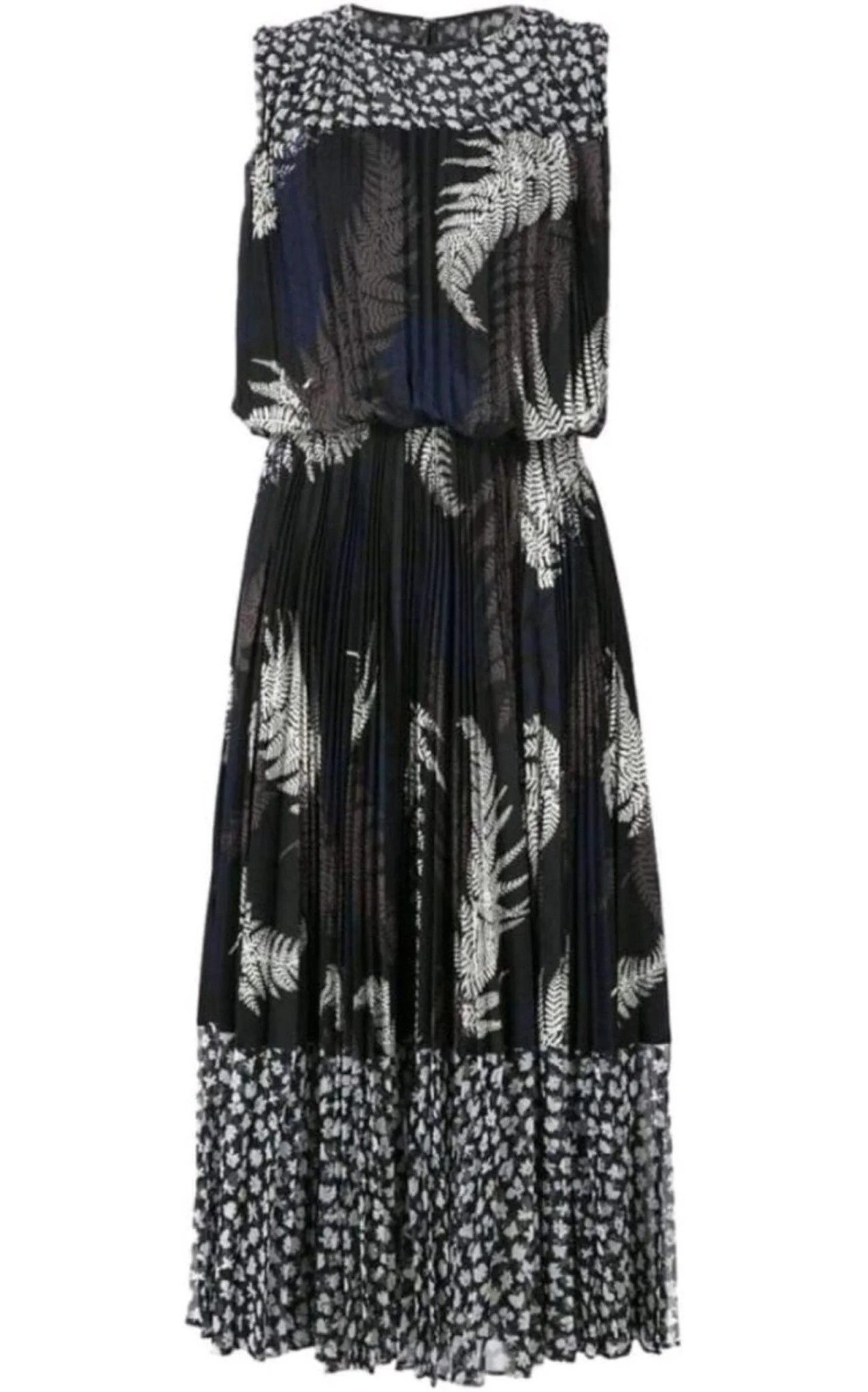 Mixed Print Pleated Maxi Dress - 1