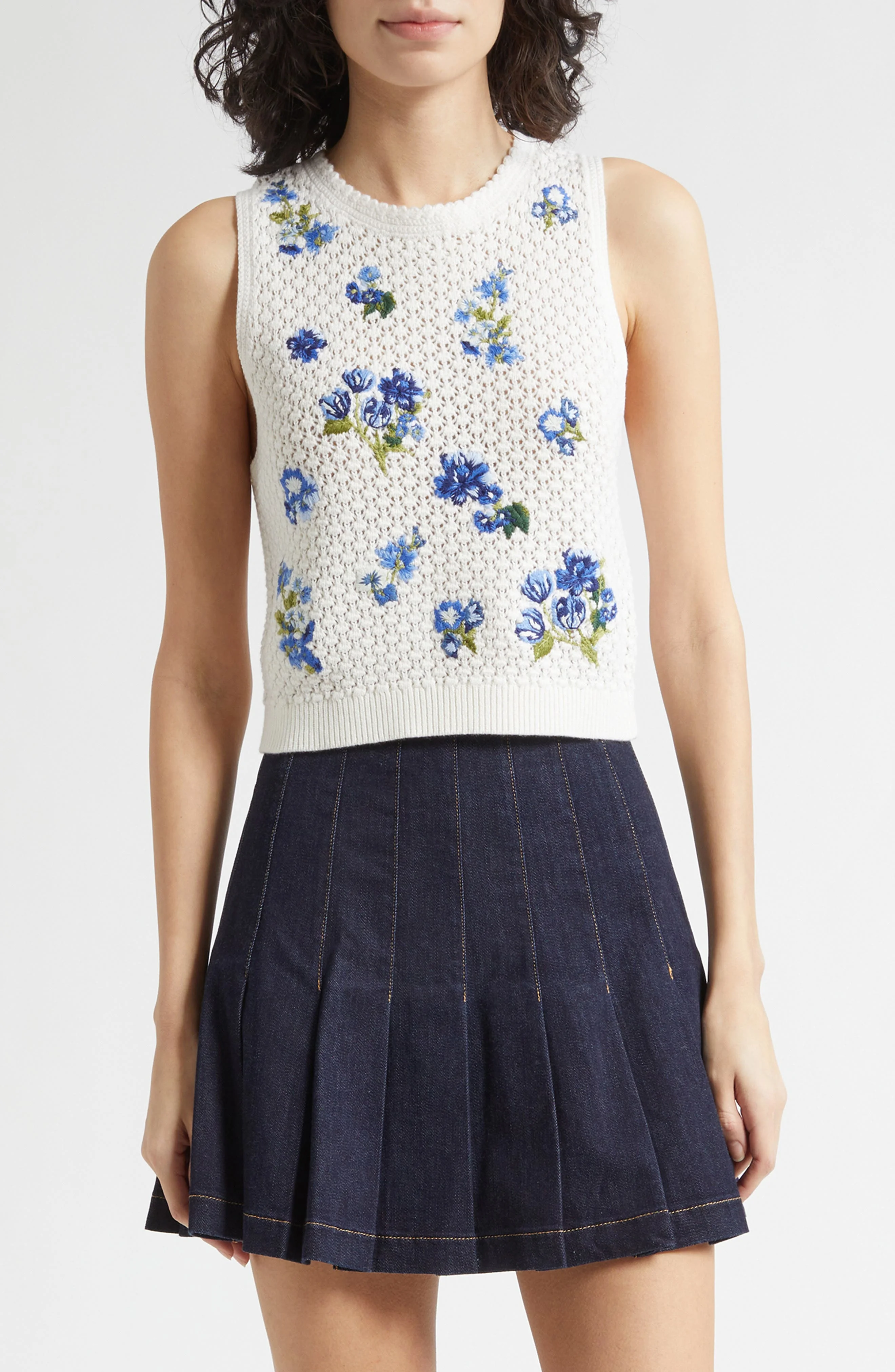 Alice + Olivia Amity Floral Embroidered Wool Blend Sweater Tank in Fleur De Paris at Nordstrom - 1