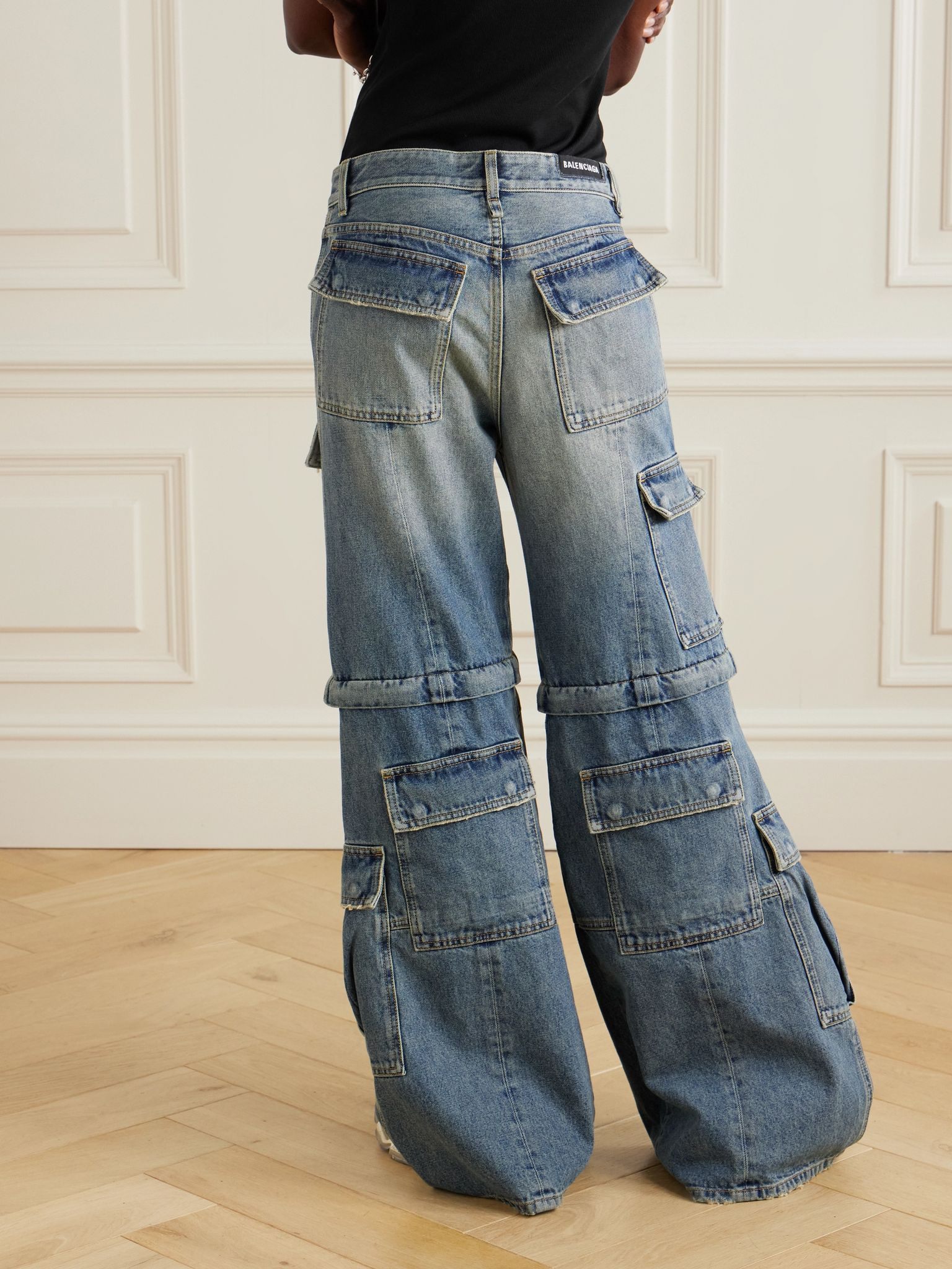 Mid-rise wide-leg cargo jeans Blue - 4