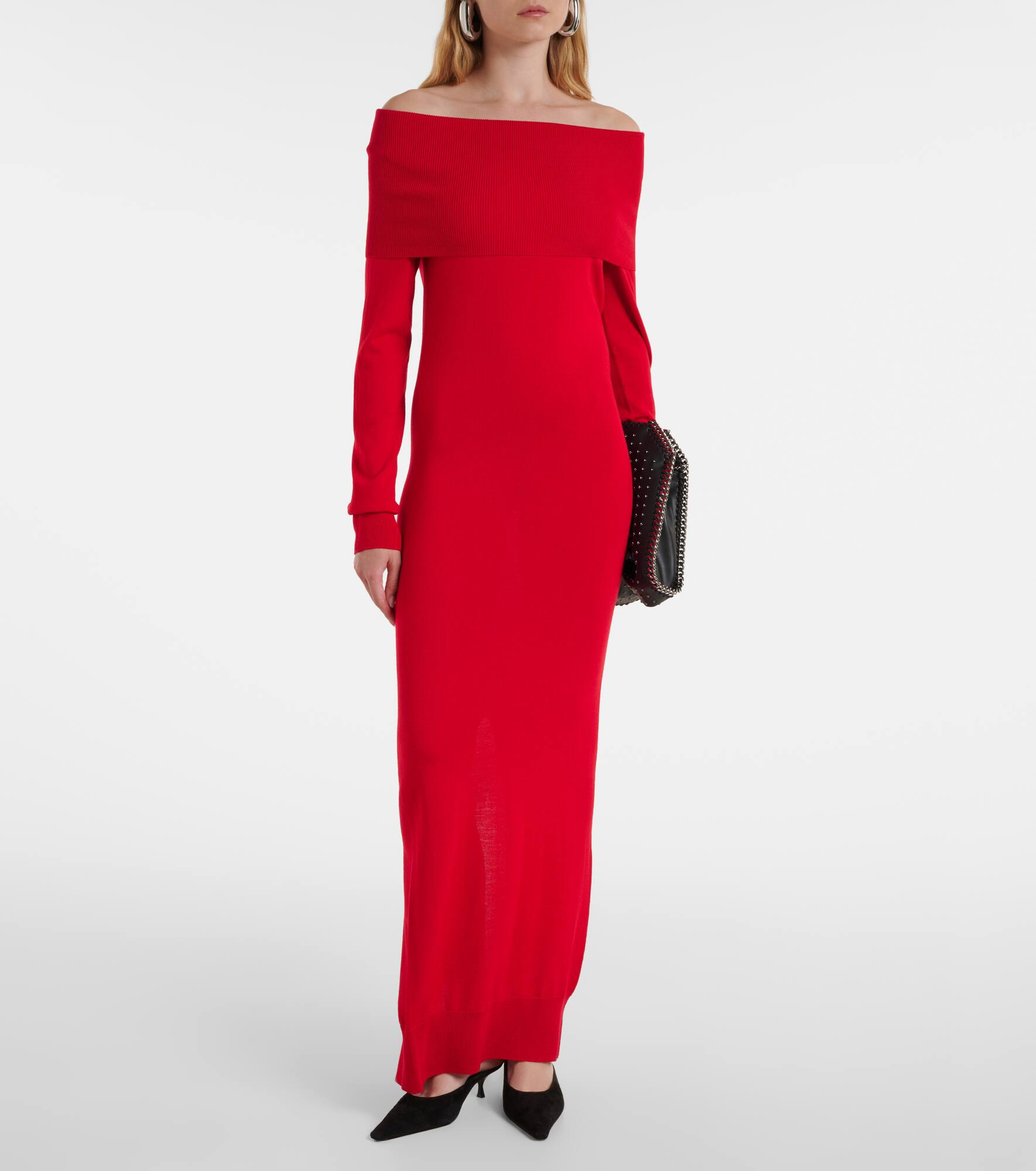 Off-shoulder virgin wool maxi dress - 2