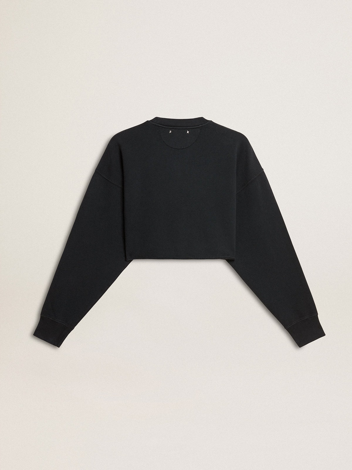 Women's cropped cotton sweatshirt with crystals on the front - 6