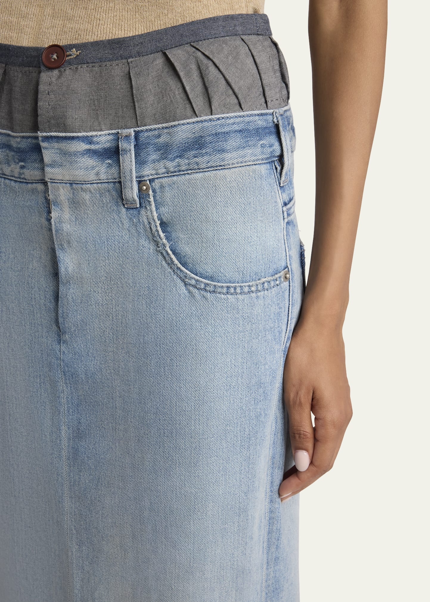 Long Hybrid Denim Skirt - 5