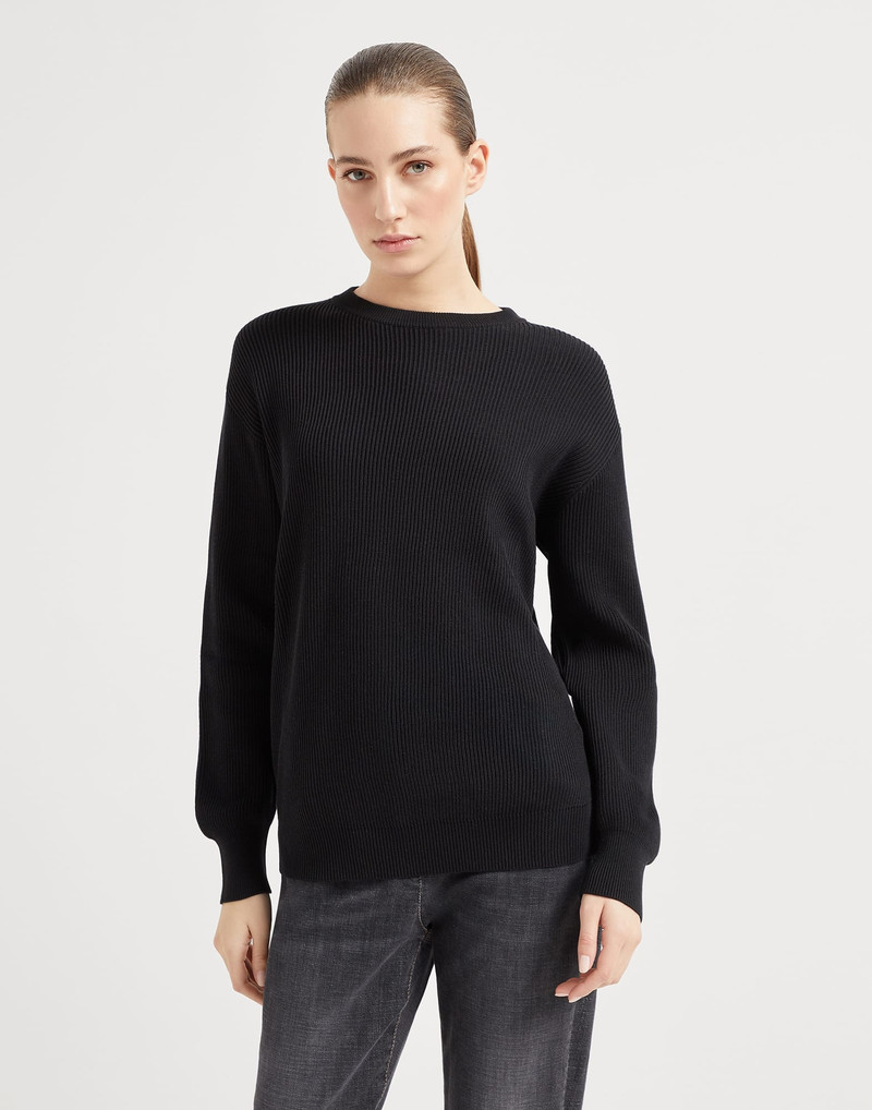 Cotton English rib sweater with monili - 1