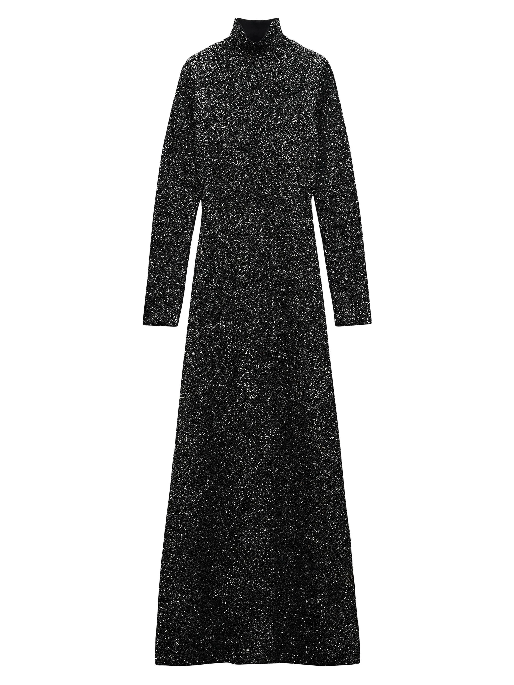 Women's Danni Metallic Knit Turtleneck Gown - Black - 1