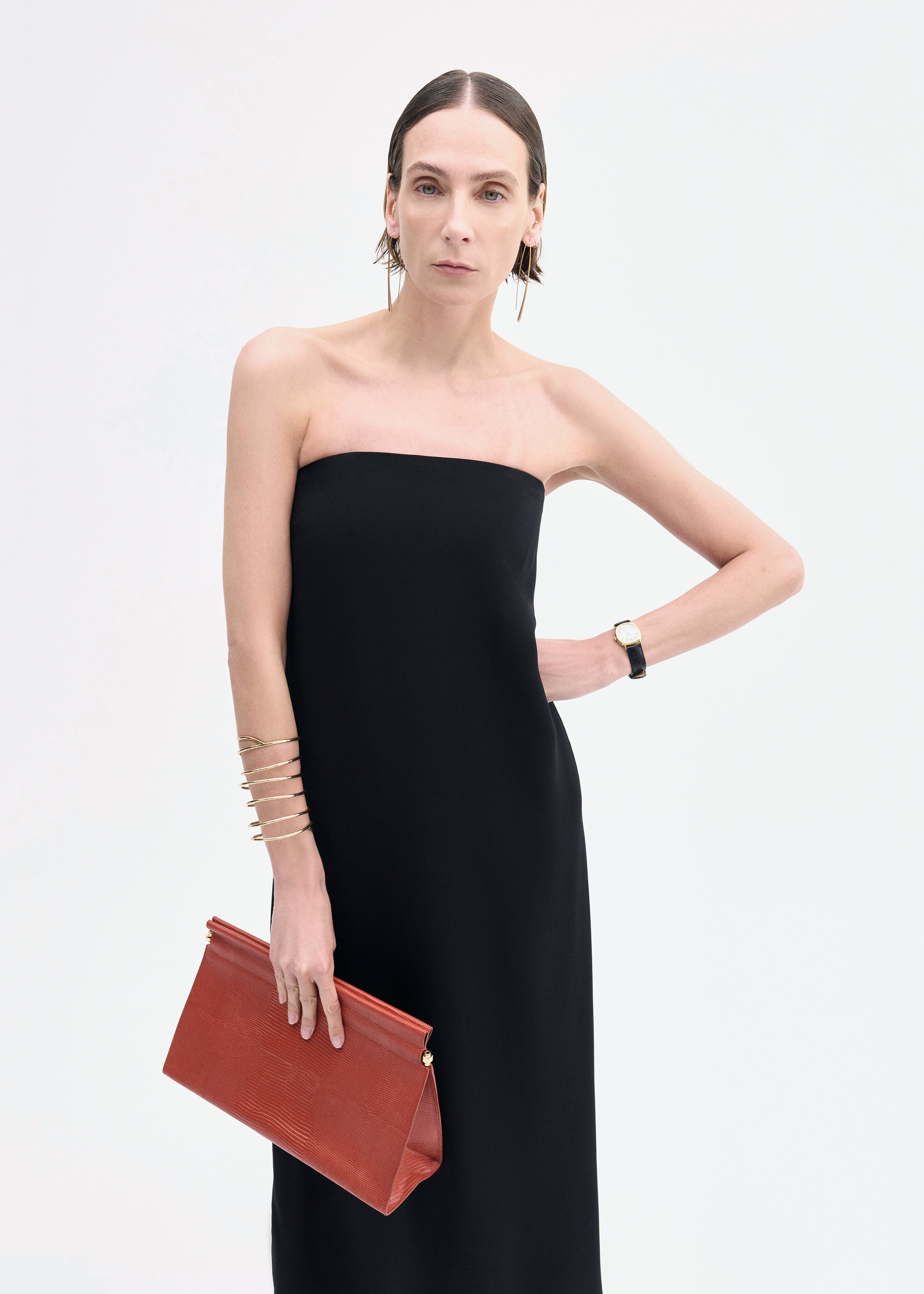 Strapless Column Dress in Viscose Crepe - 3