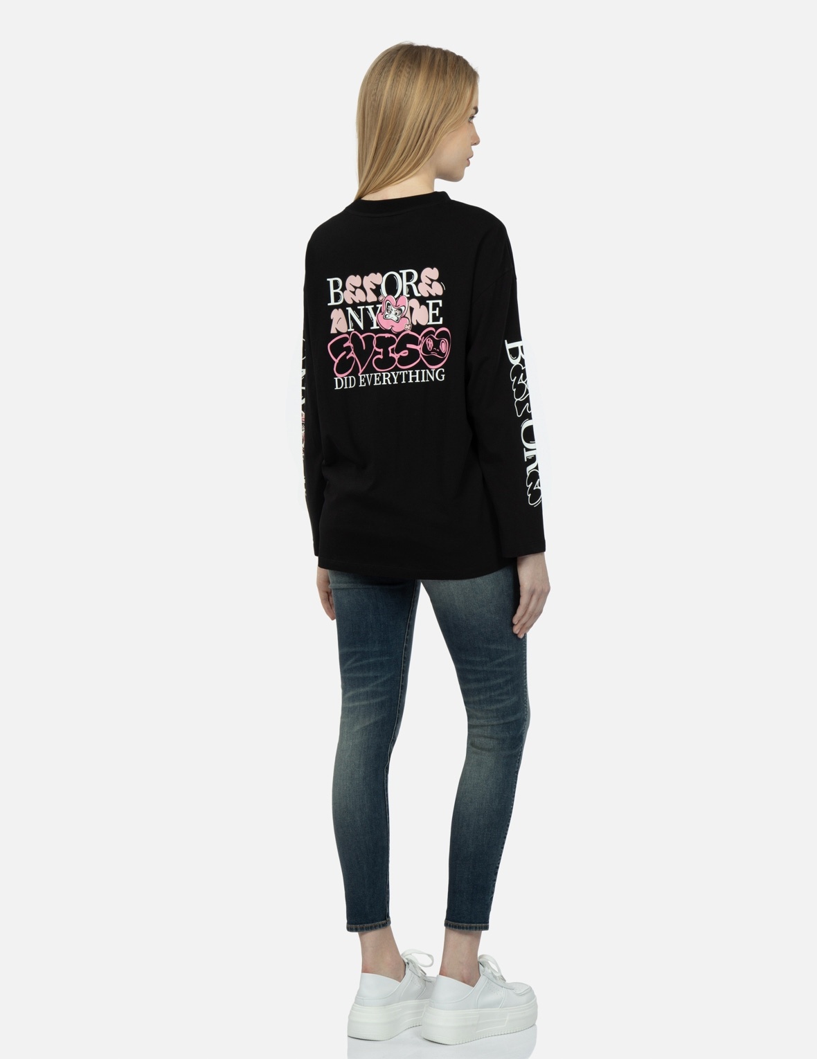 GRAFFITI DARUMA AND LOGO-PATTERN SEAGULL SKINNY JEANS - 3