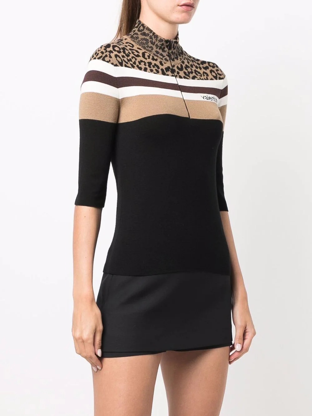 leopard print panel half-zip jumper - 3