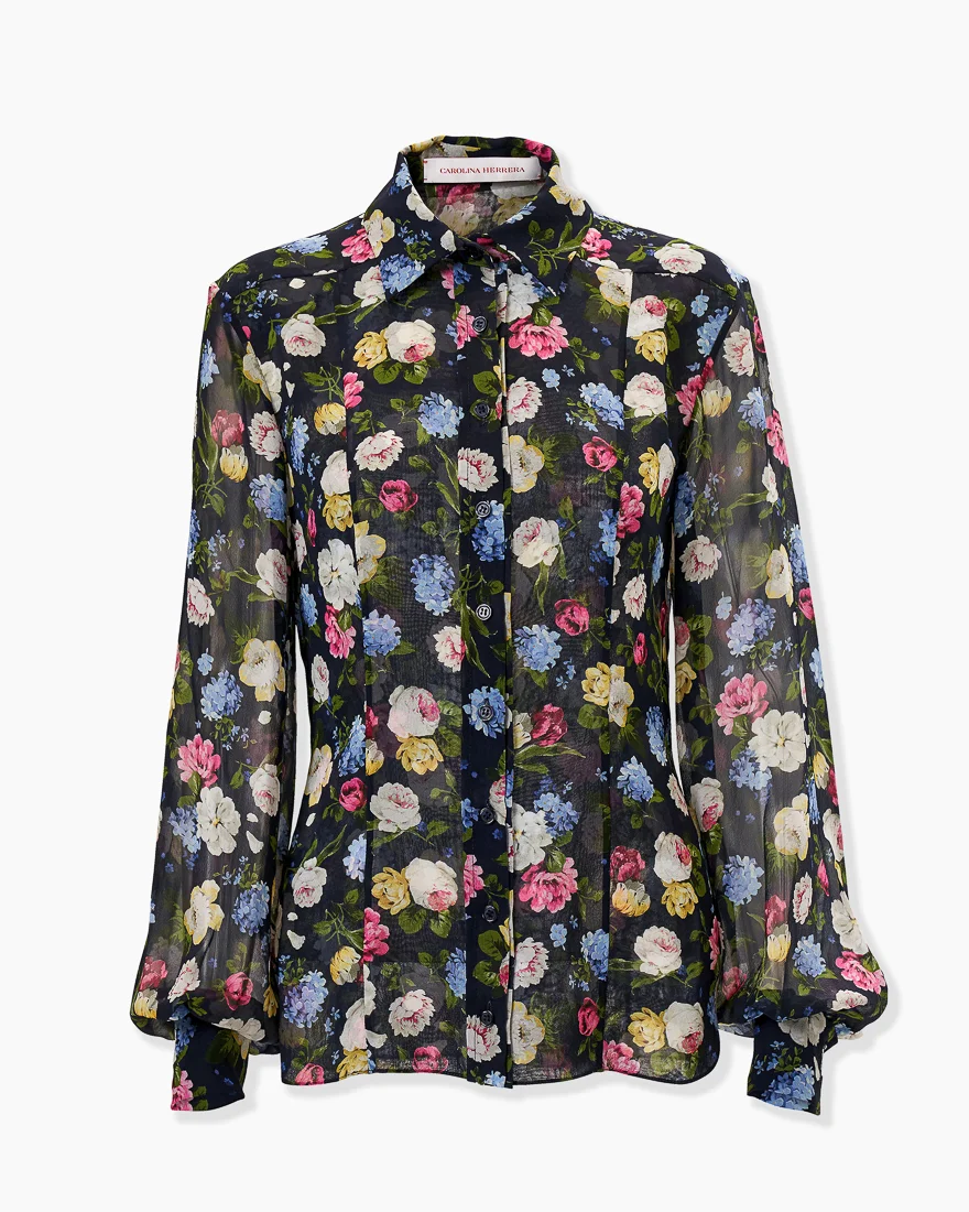 Floral-Print Chiffon Shirt - 1