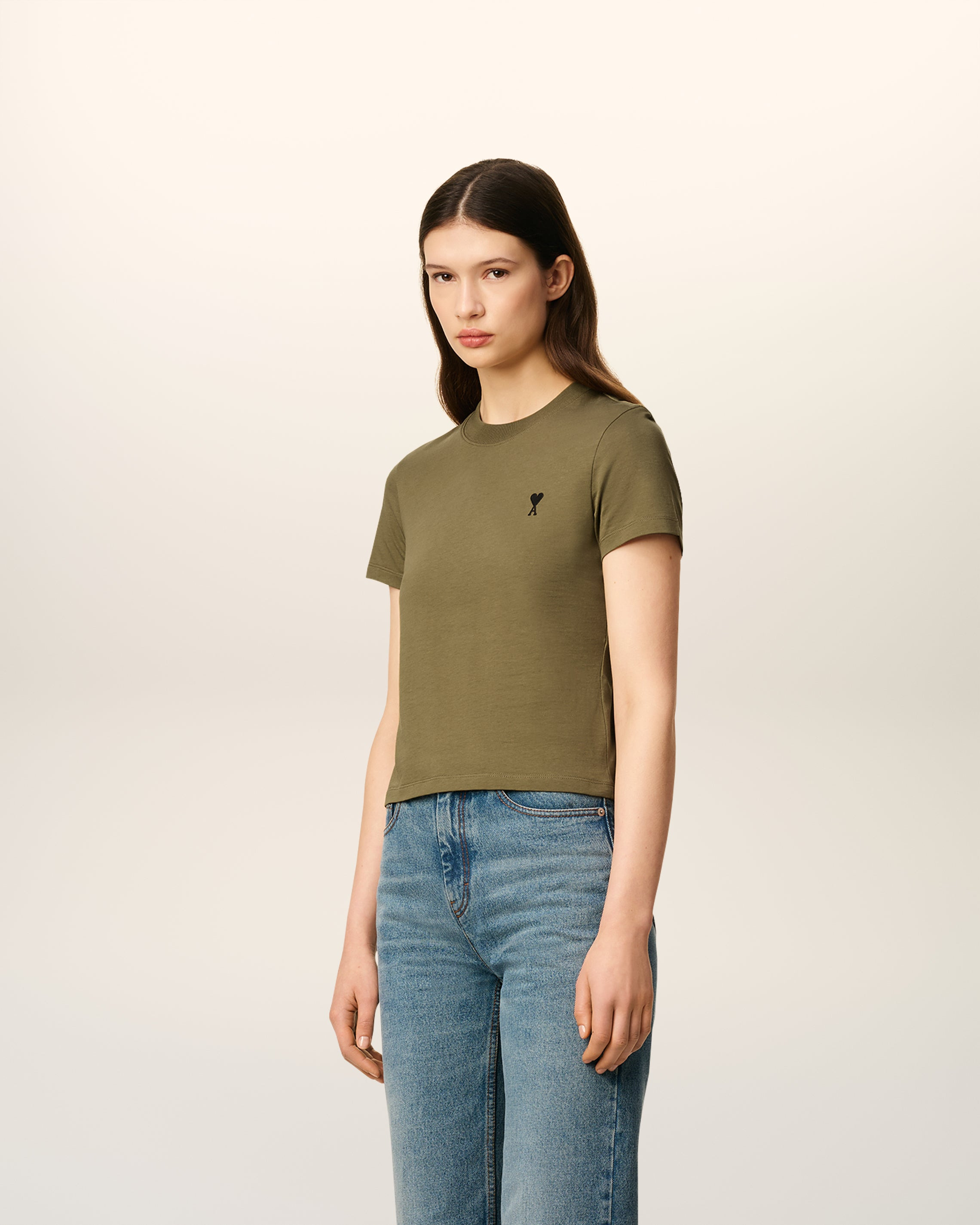 GREEN COTTON CROPPED AMI DE COEUR T-SHIRT - 6