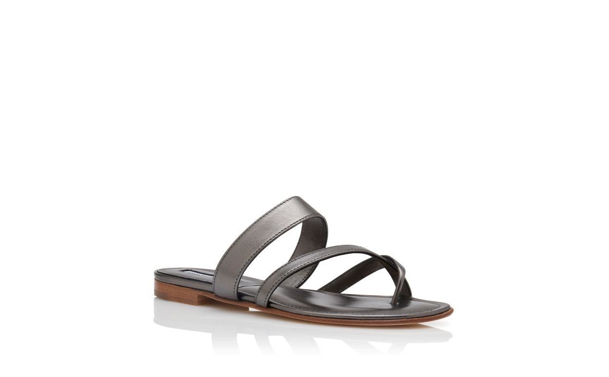 Graphite Nappa Leather Flat Sandals - 3