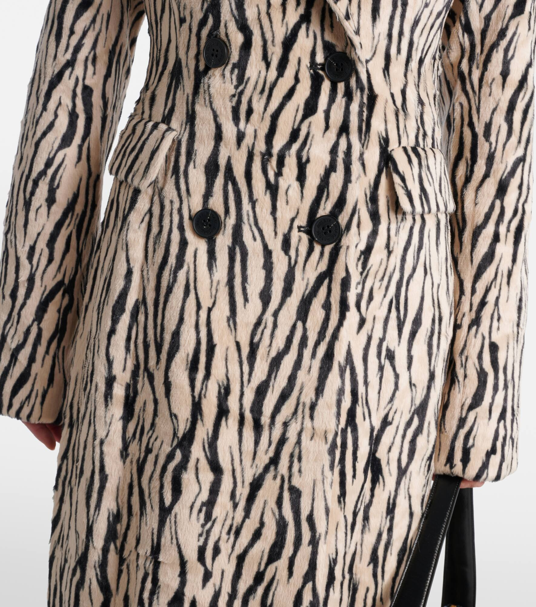 Printed double-breasted faux fur coat - 5