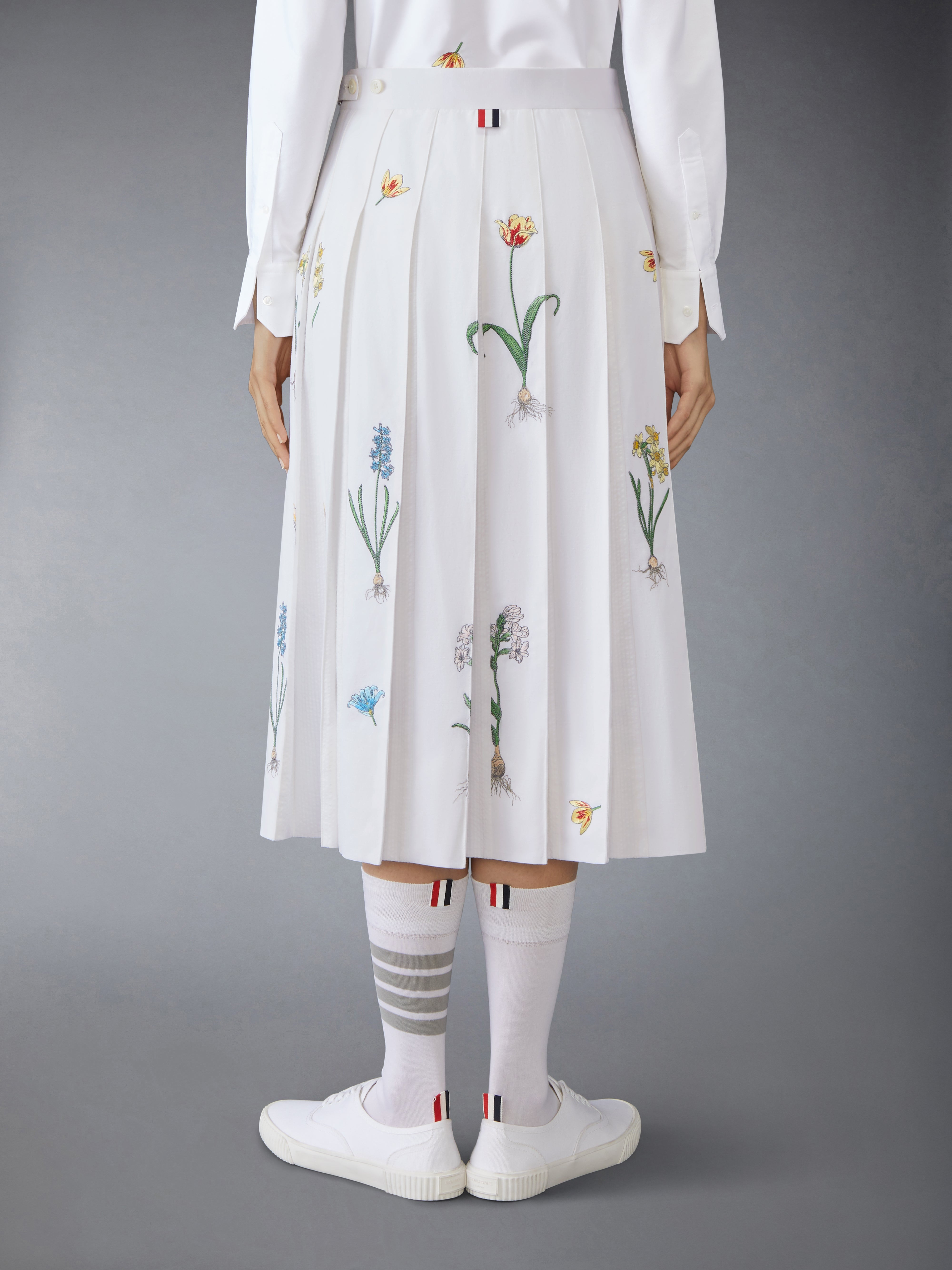 CLASSIC COTTON LINEN BOTANICAL FLOWER PLEATED SKIRT - 4