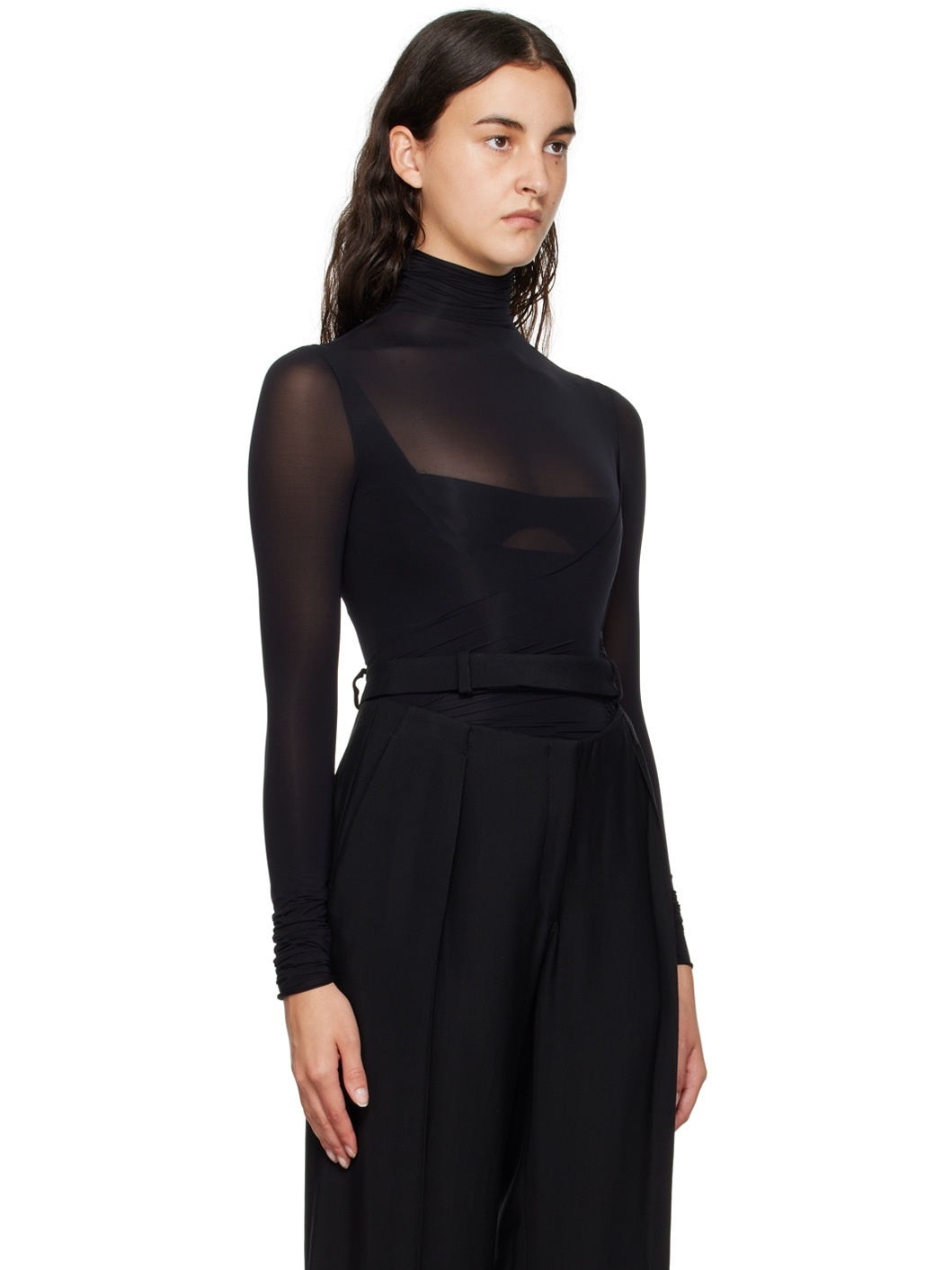 Black Ruched Bodysuit - 2