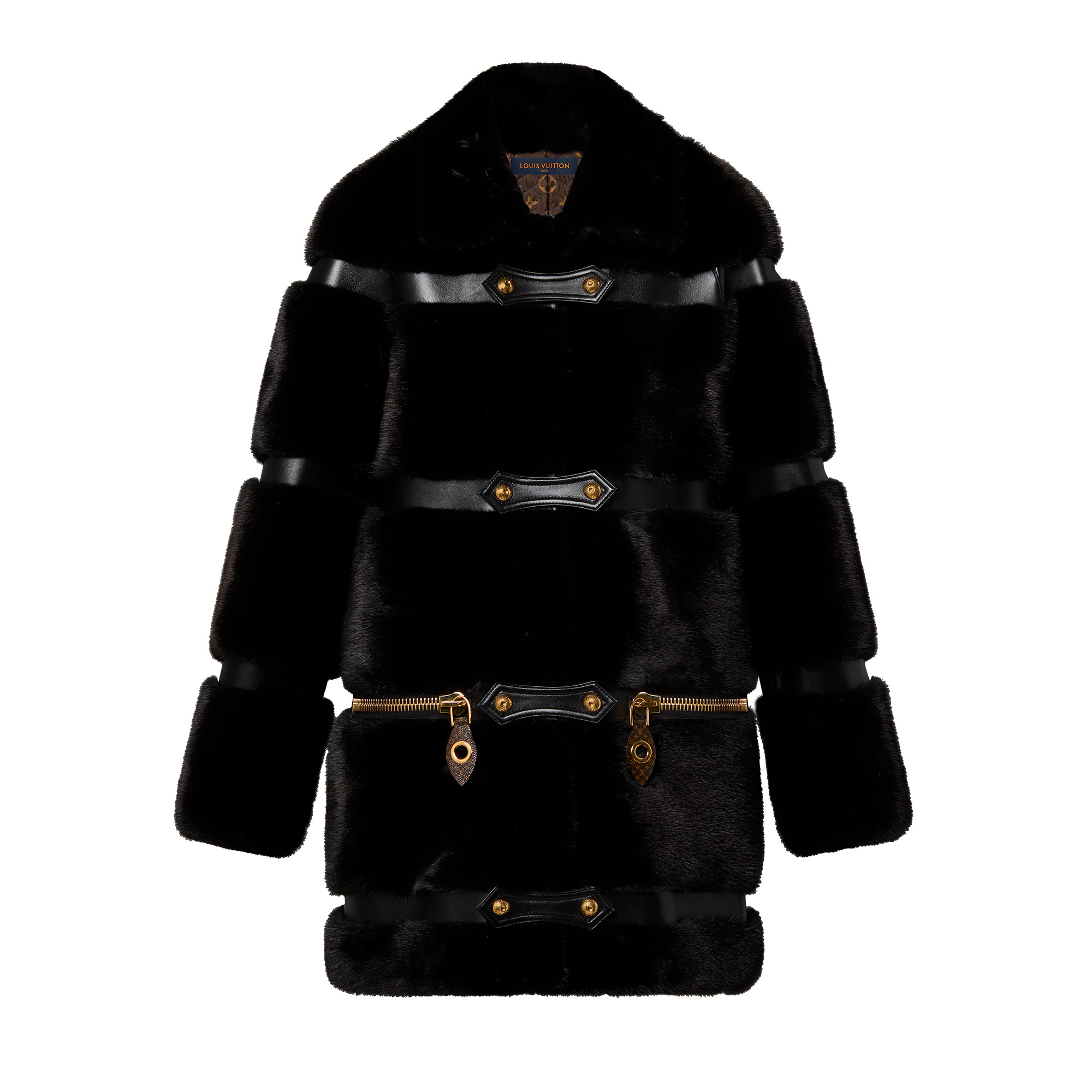 Leather Strip Black Mink Coat - 1