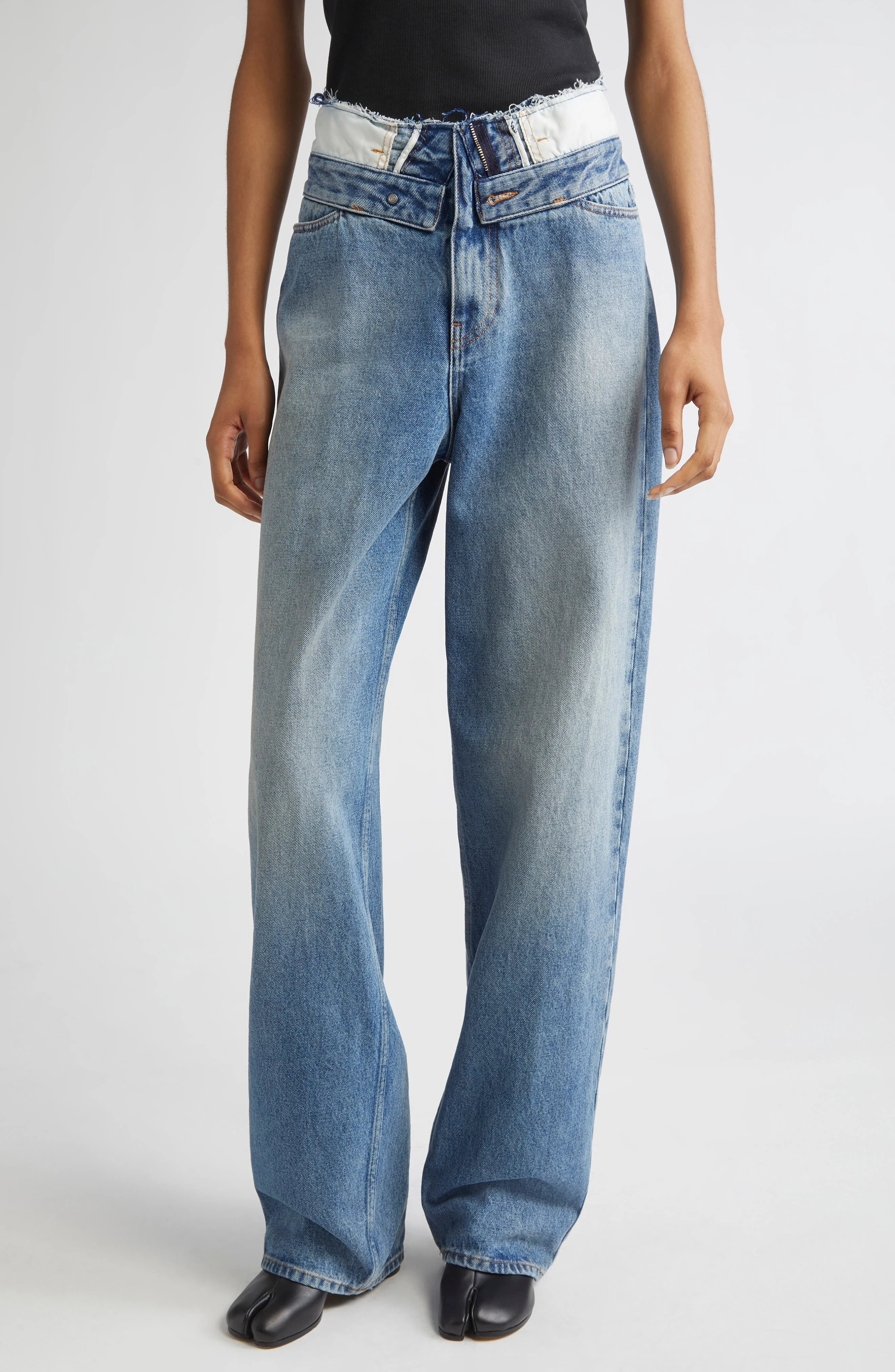 MM6 Maison Margiela Released Waistband Straight Leg Jeans in Light Blue at Nordstrom - 1