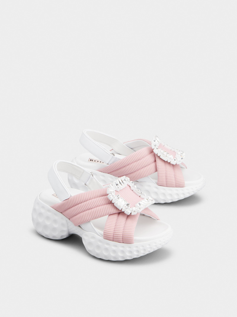 Roger Vivier Viv' Run Light Strass Buckle Sandals in Fabric outlook