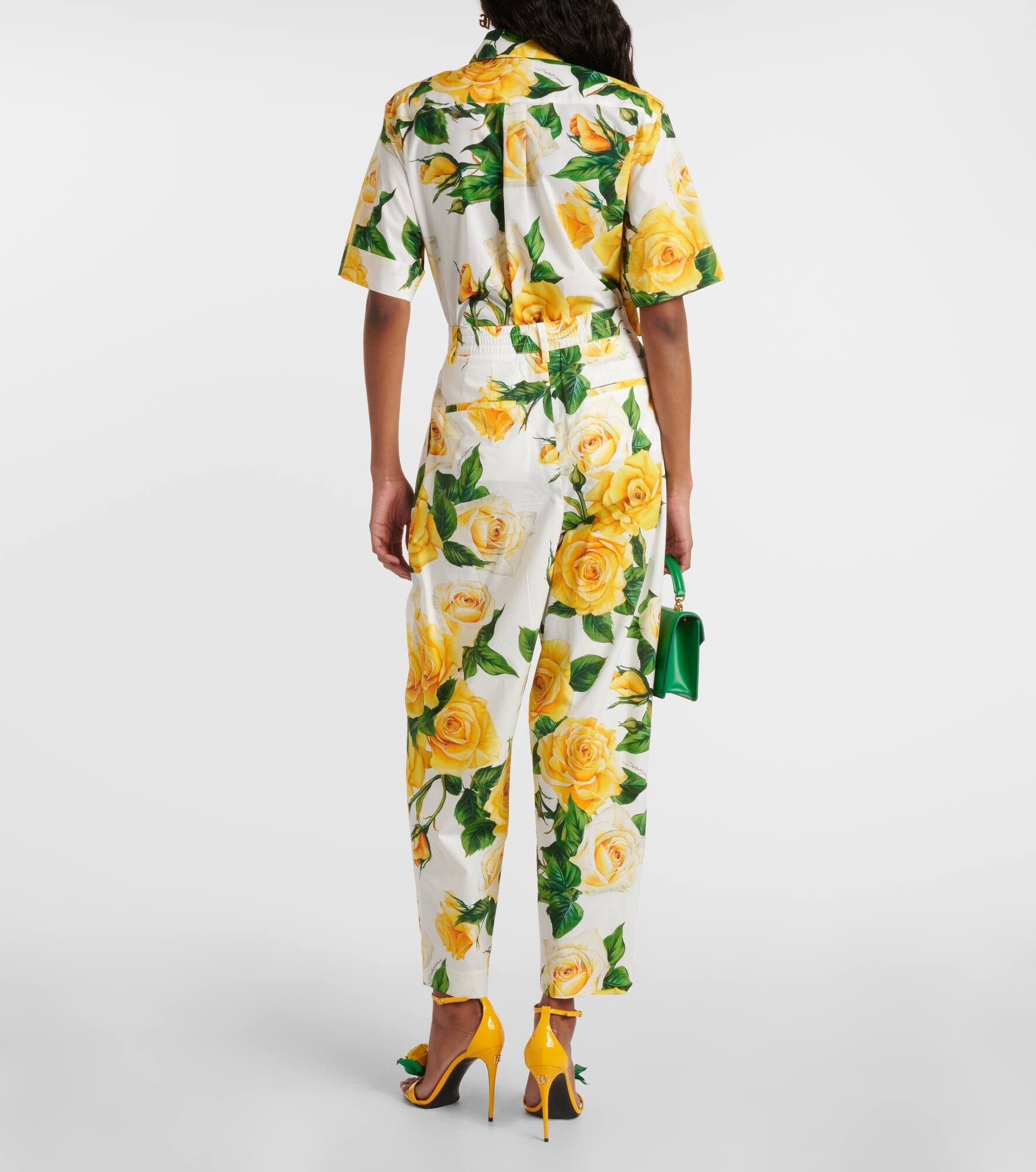 Floral high-rise cotton cropped pants - 3