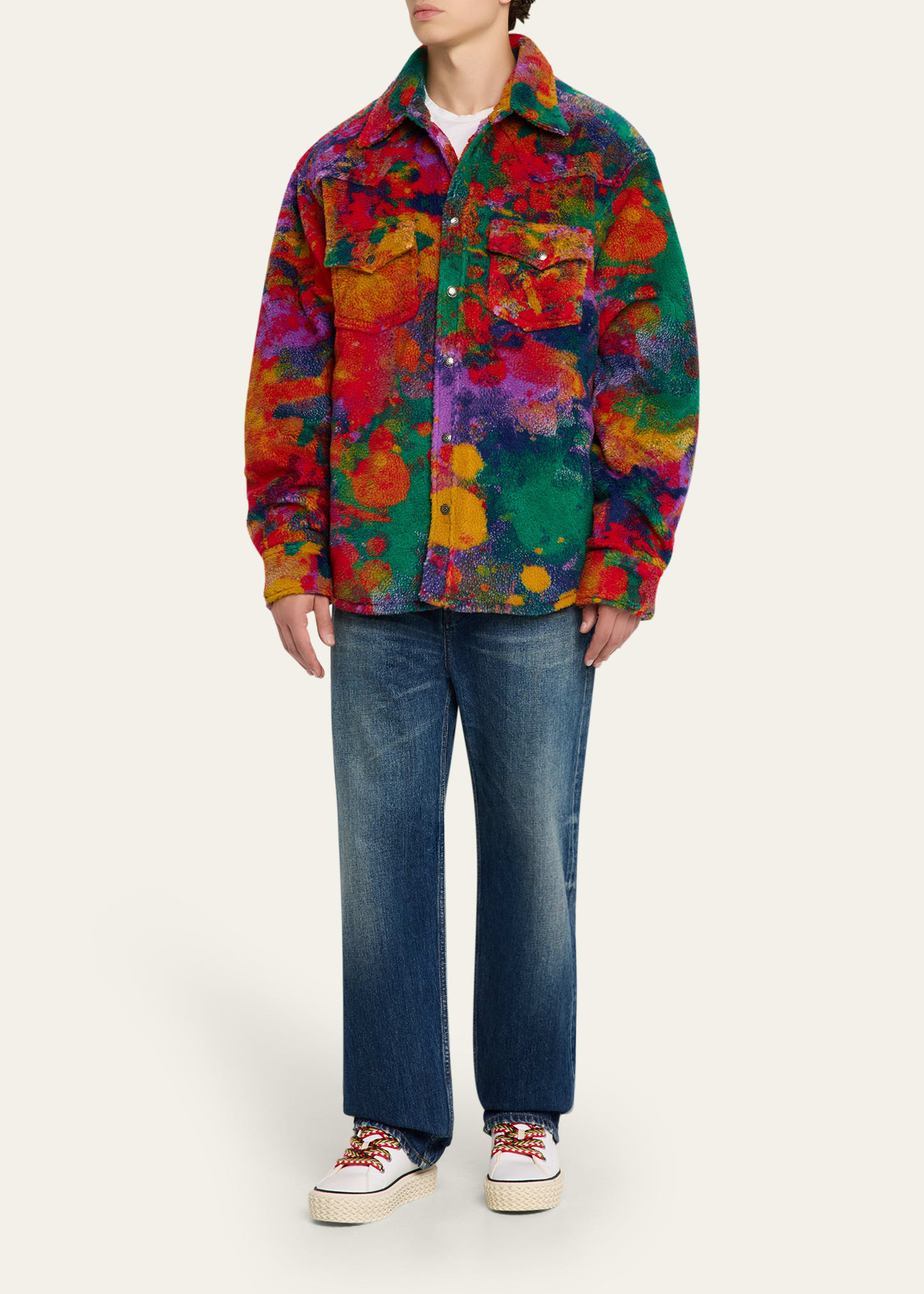 Men's Multicolor Sherpa Oversized Trucker Jacket - 2