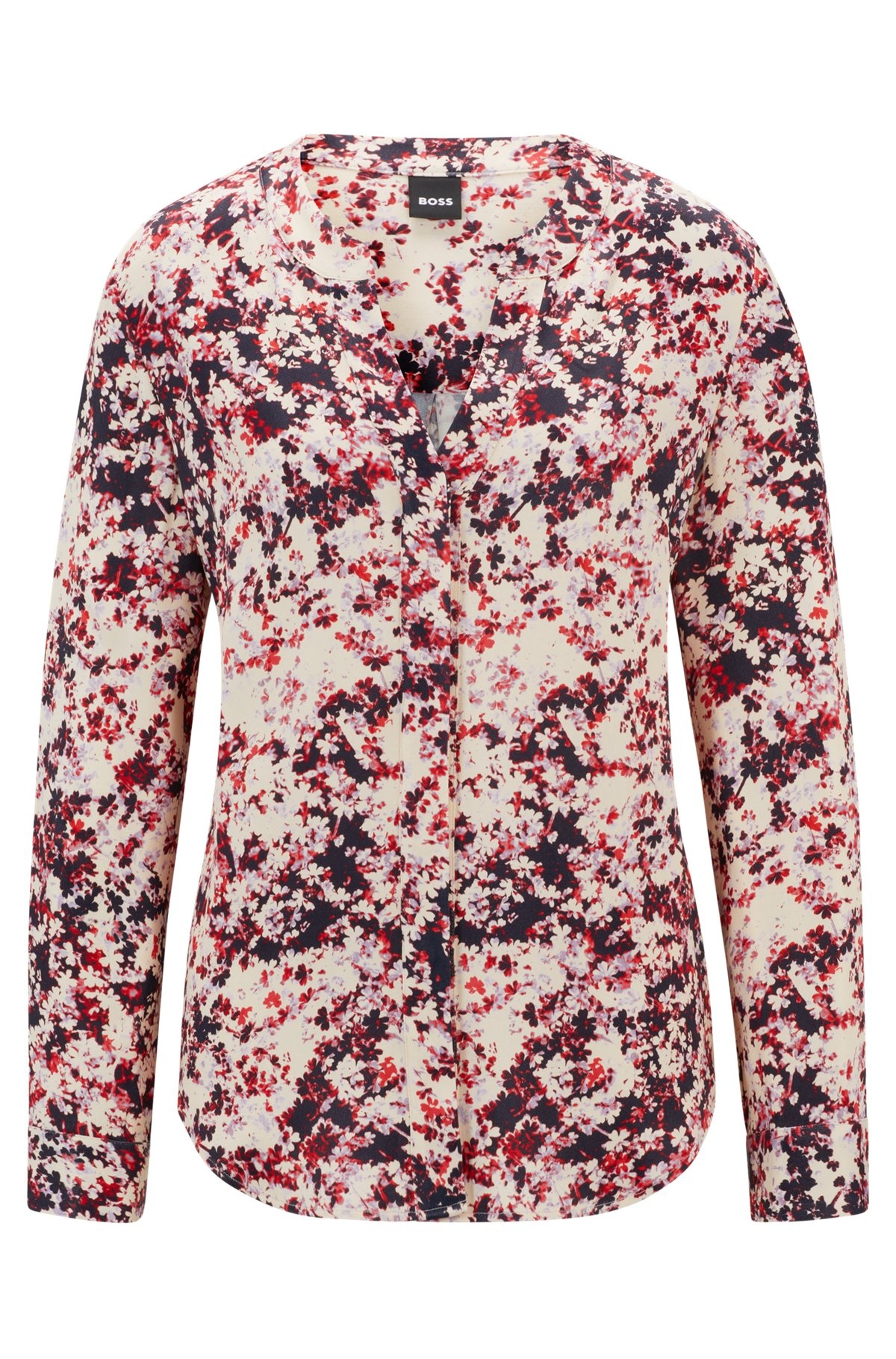 FLORAL-PRINT BLOUSE IN SATIN WITH NOTCH NECKLINE - 1