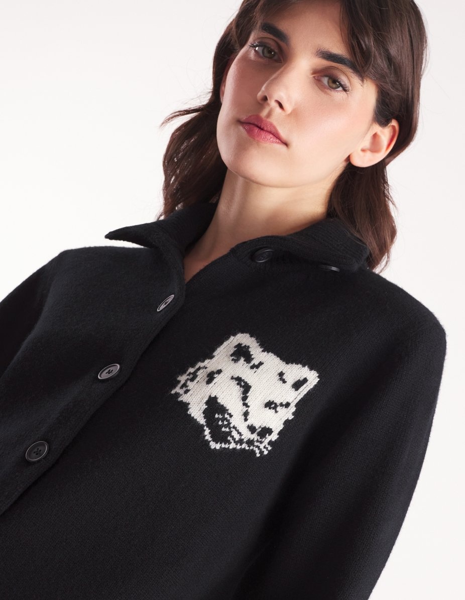 FOX HEAD INTARSIA HIGH NECK CARDIGAN - 4