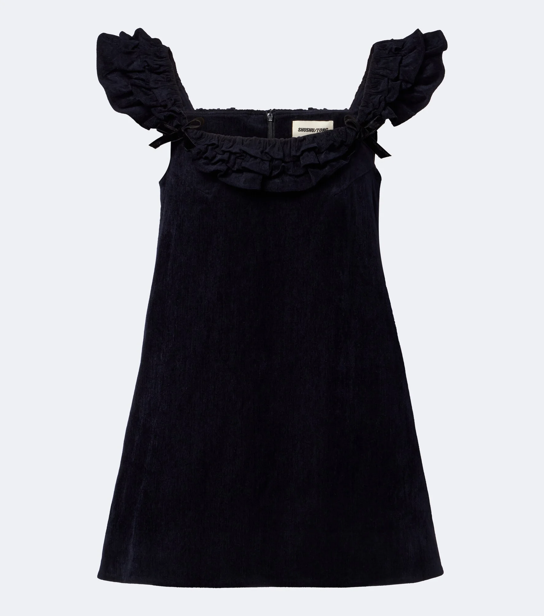 Bow-detail ruffled velvet minidress - 1