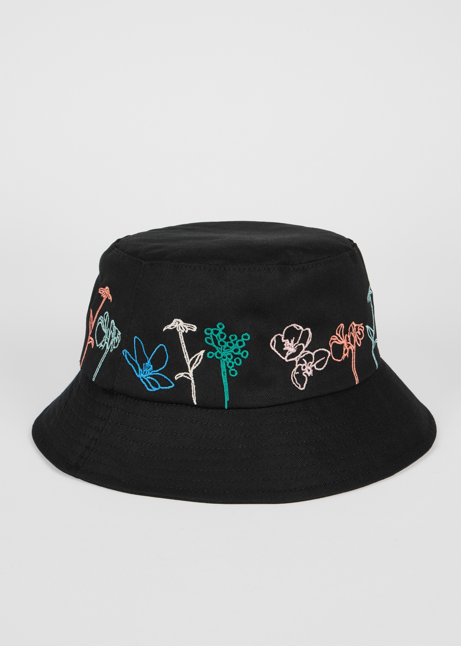 Women's Black Bucket Hat with Floral Embroidery - 2