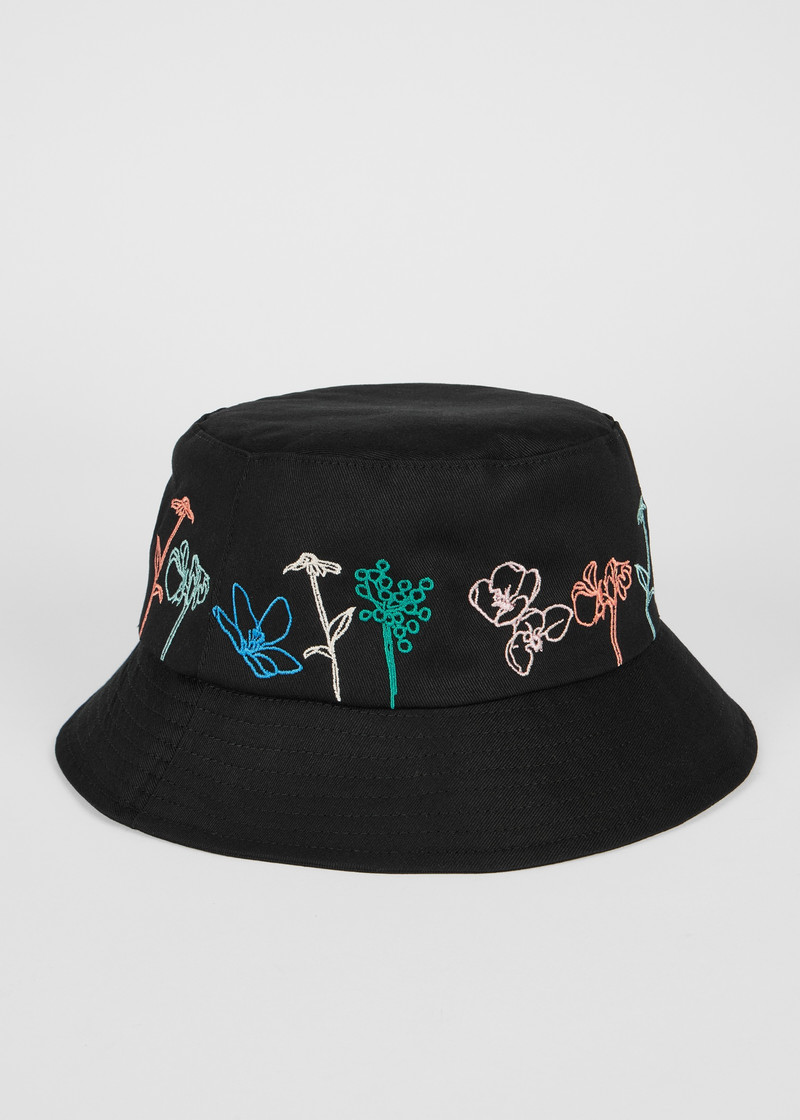 Paul Smith Women's Black Bucket Hat with Floral Embroidery outlook