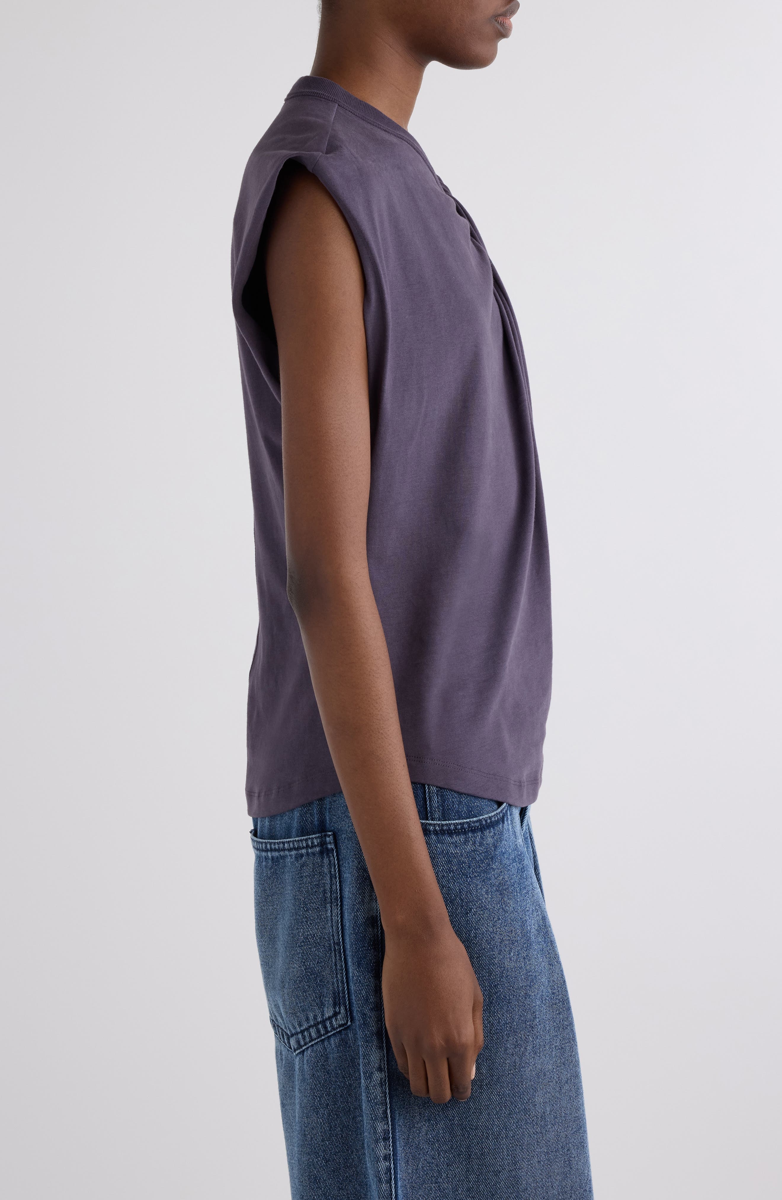 Isabel Marant Nayda Asymmetric Cotton Slub Top in Dark Plum at Nordstrom - 4