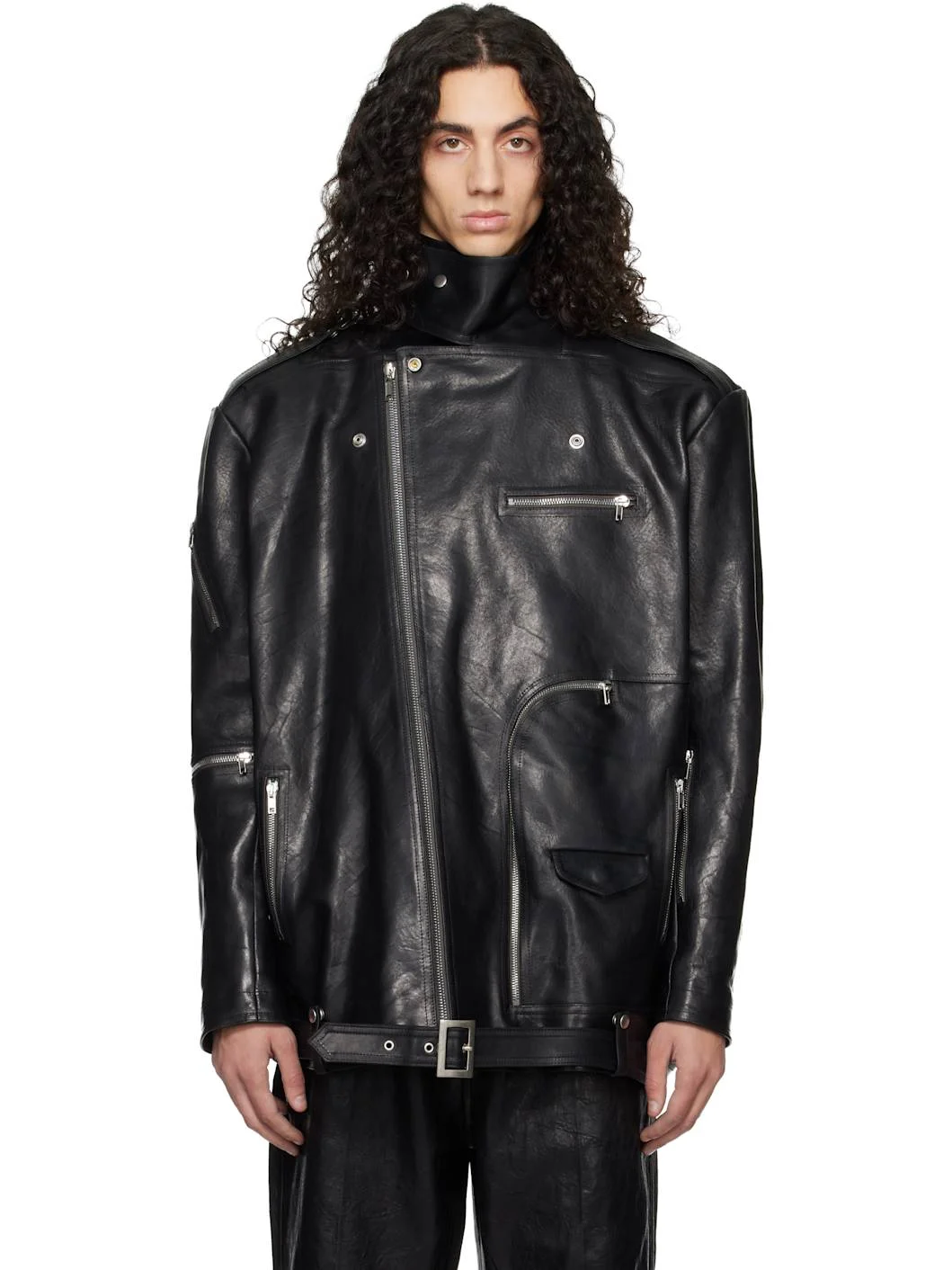 Black Temple Jumbo Bauhaus Stooges Leather Jacket - 1